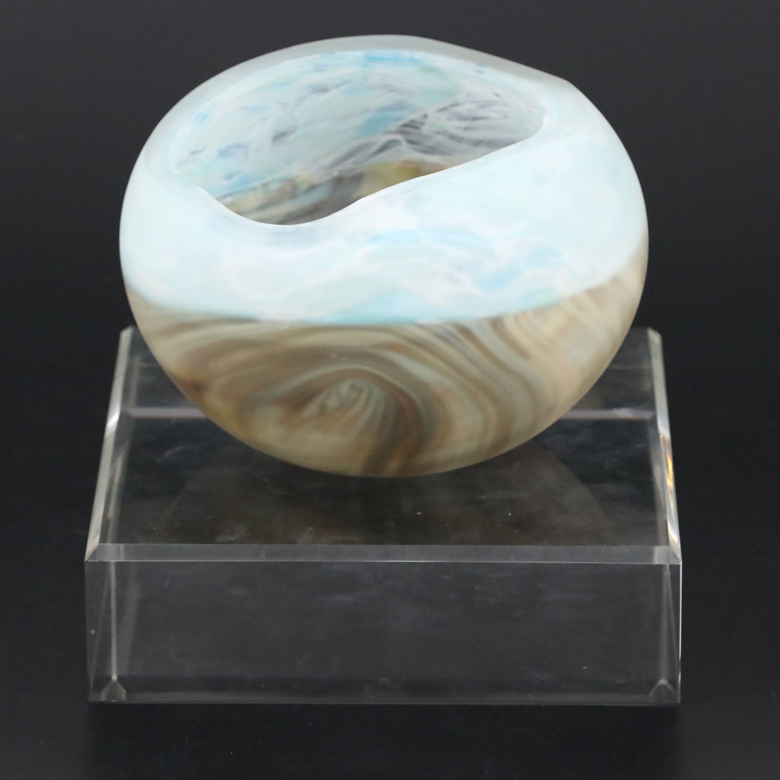 Art Glass Bowl with Crystal Block Stand