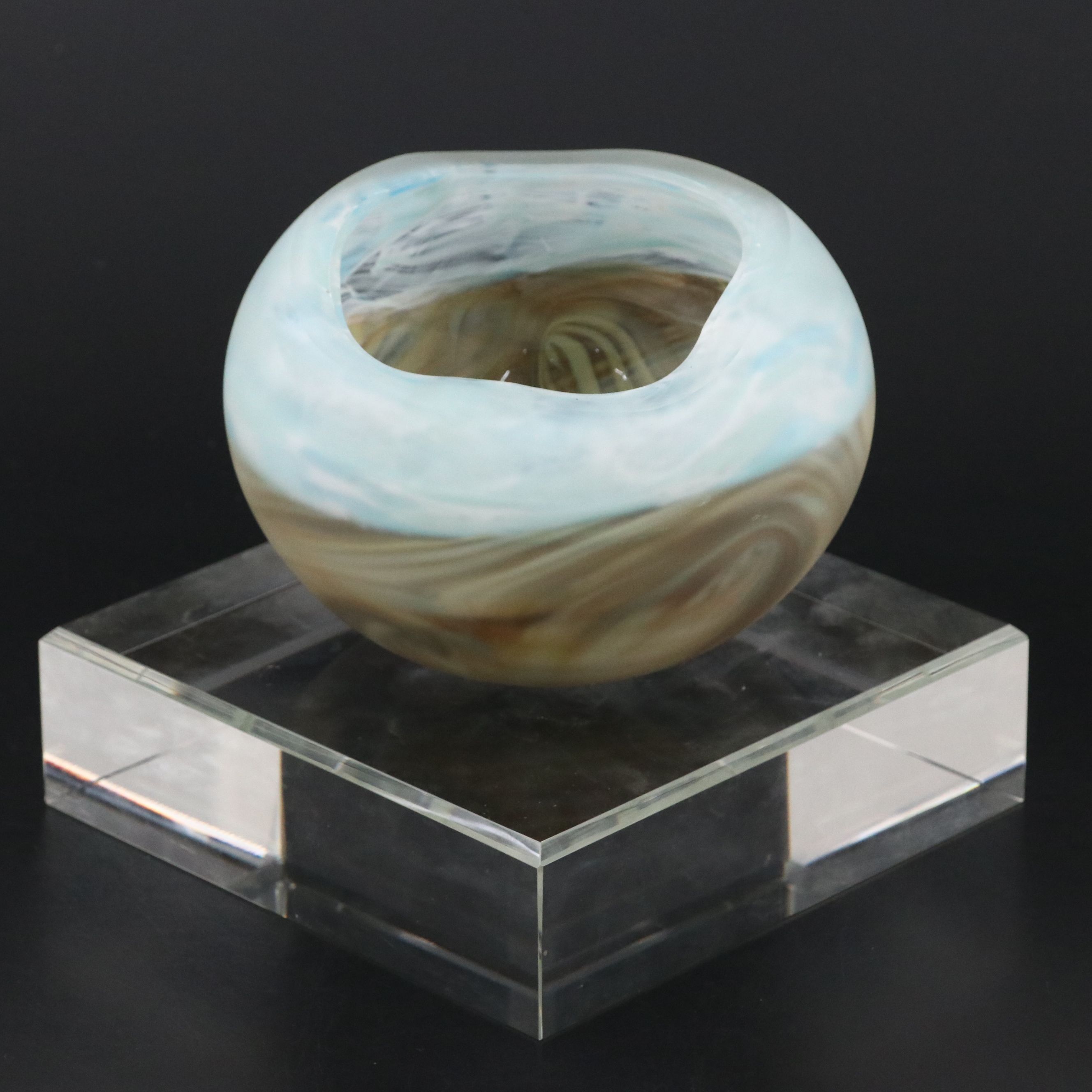 Art Glass Bowl with Crystal Block Stand