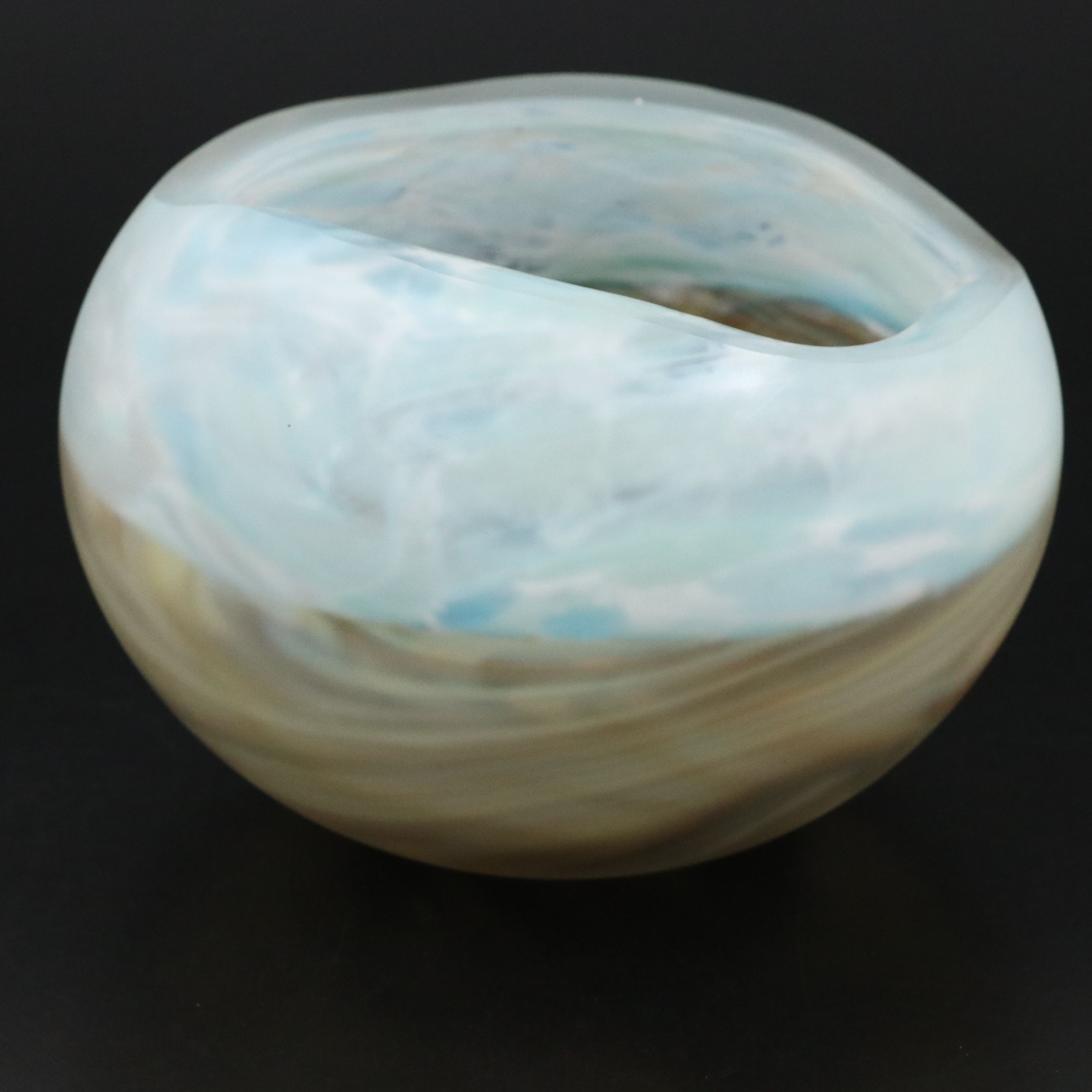 Art Glass Bowl with Crystal Block Stand