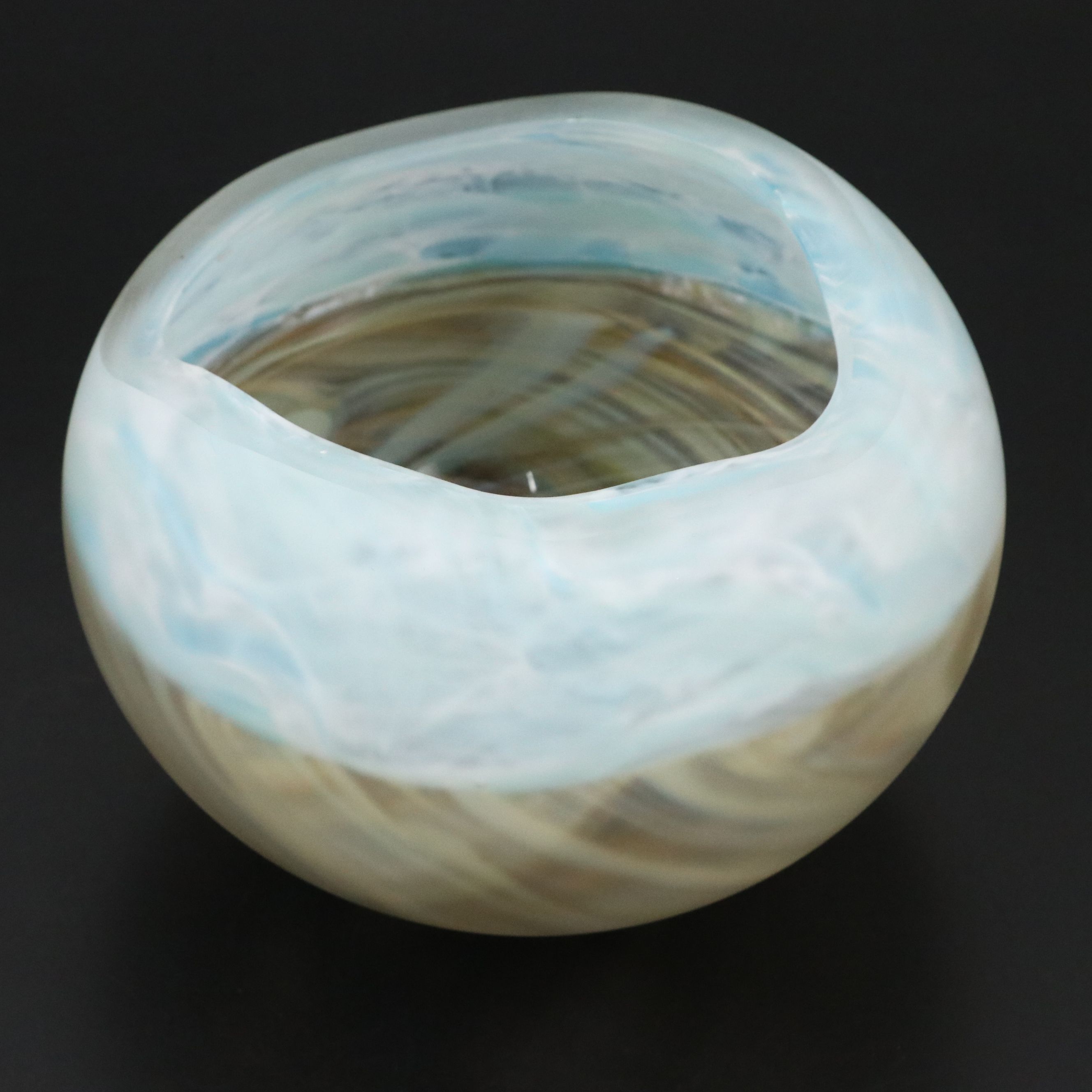 Art Glass Bowl with Crystal Block Stand