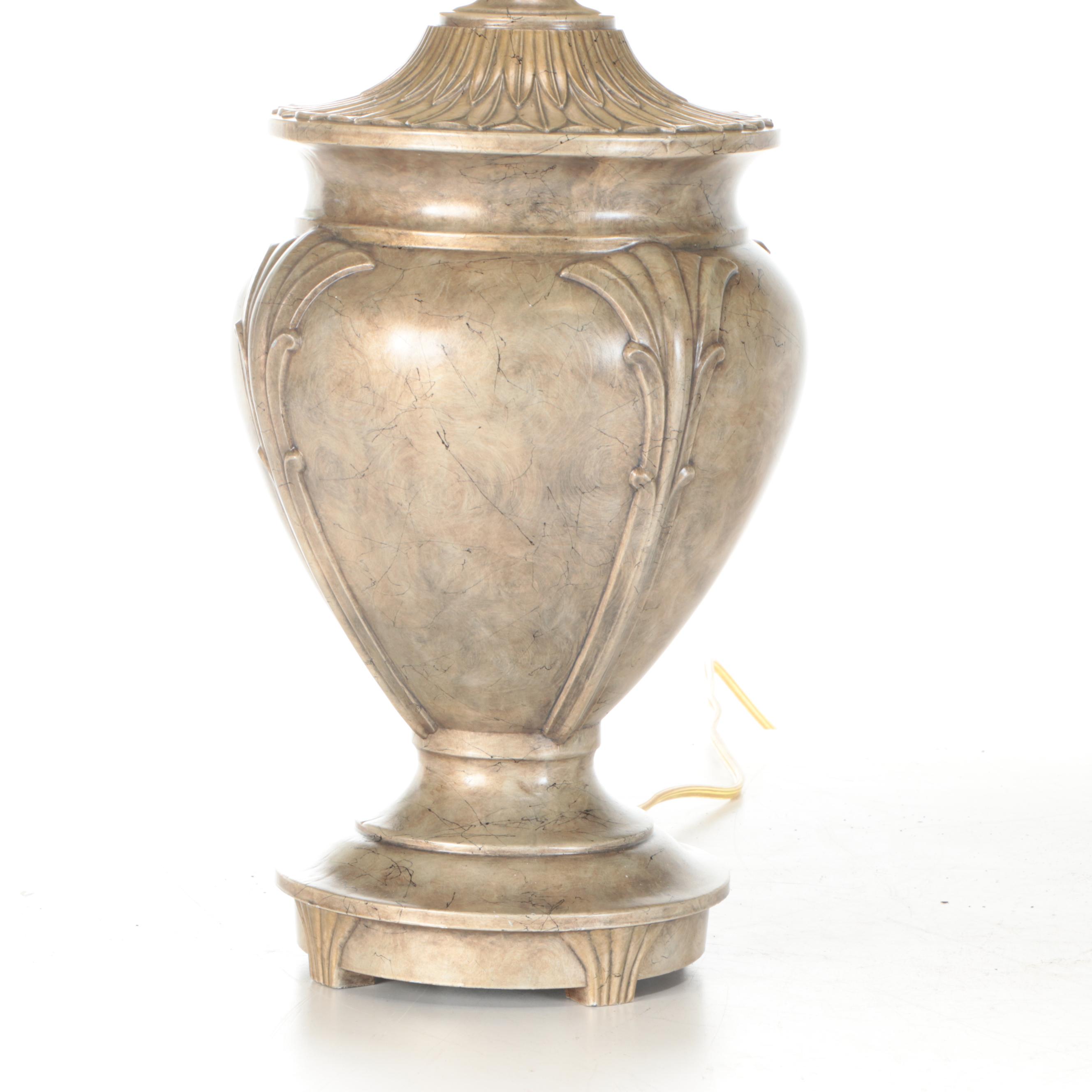 Empire Style Painted Metal Table Lamps with Black Empire Shades