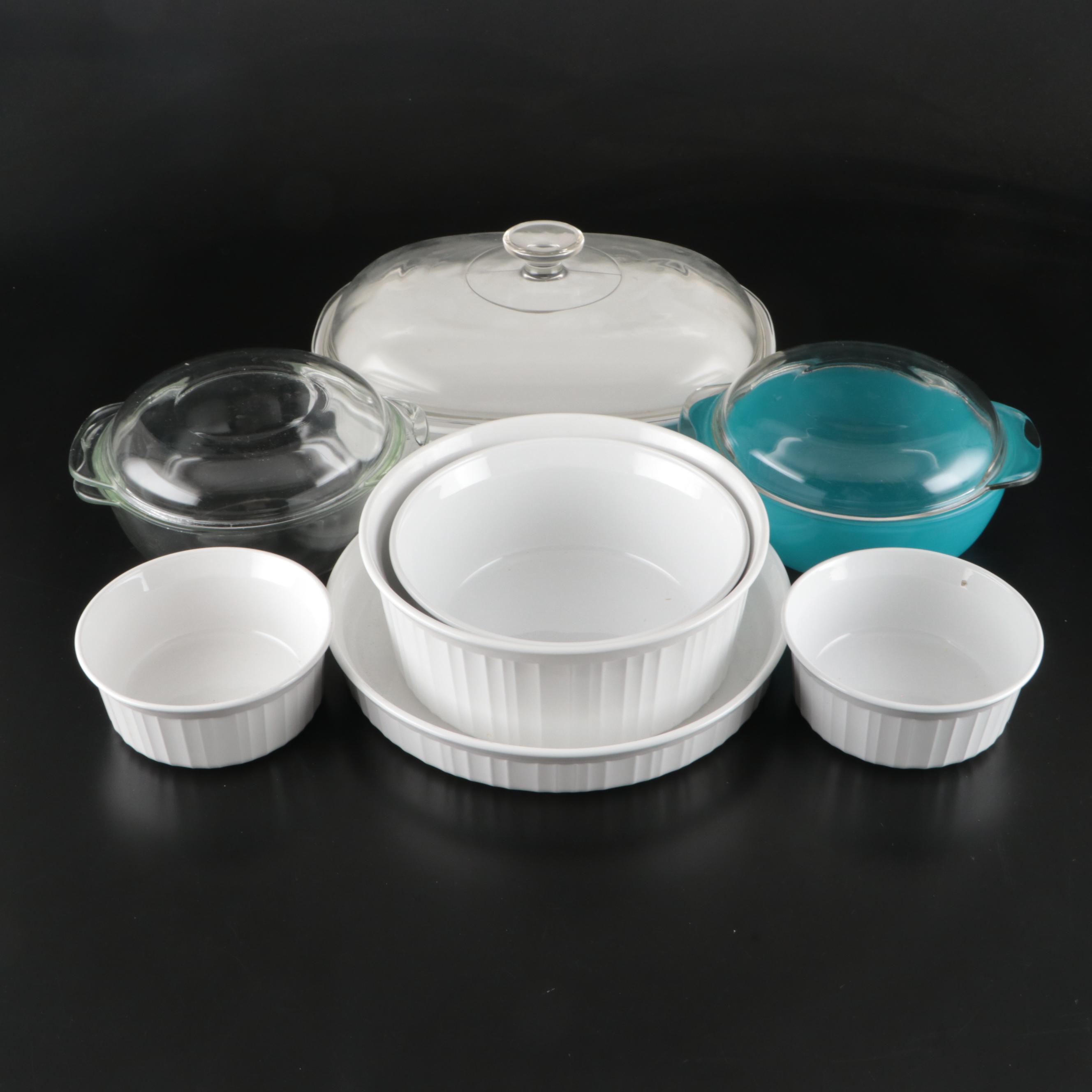 Corning Ware "French White" Covered Casserole with Crown Pyrex and More Bakeware