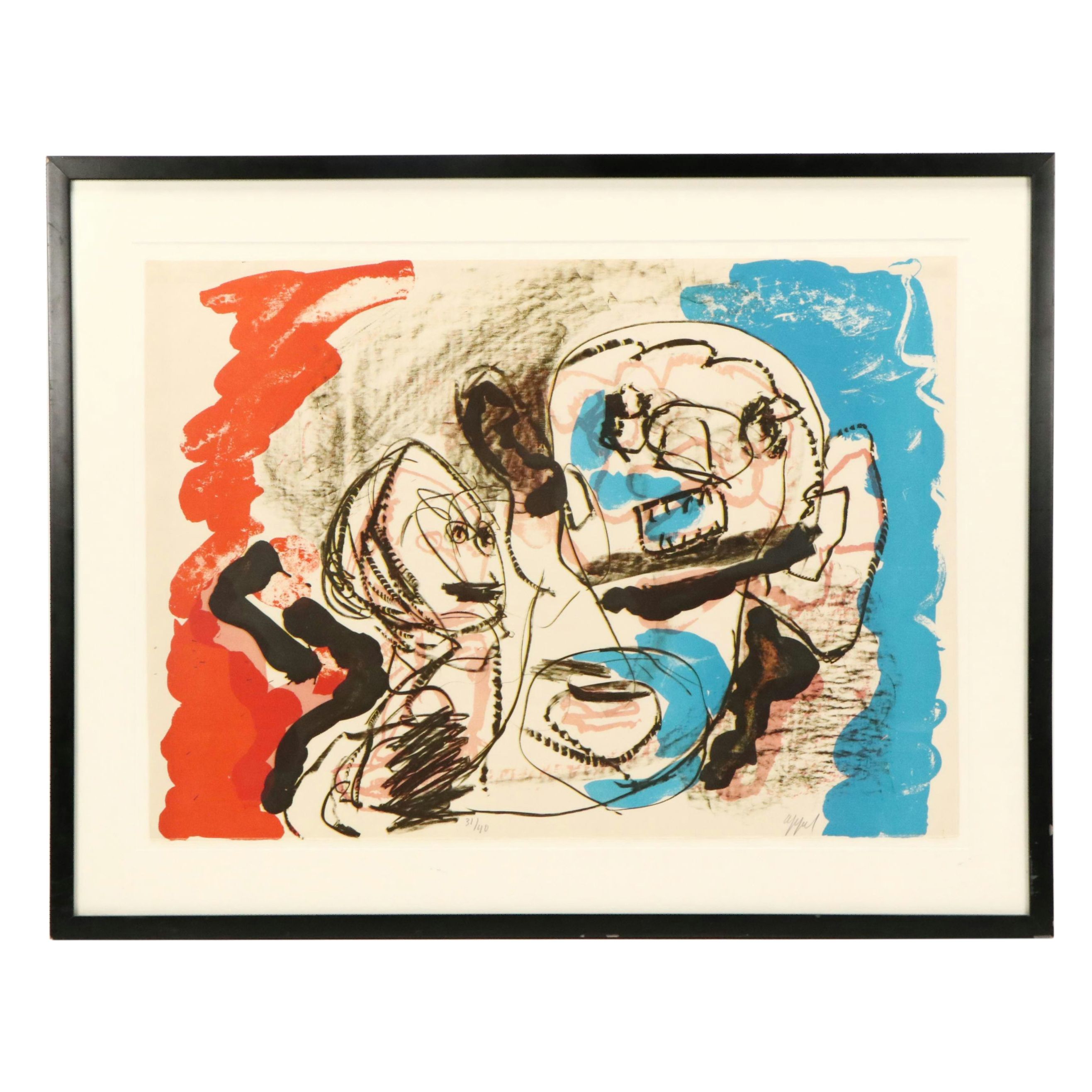 Karel Appel Lithograph, "Deux personnages I," Circa 1958