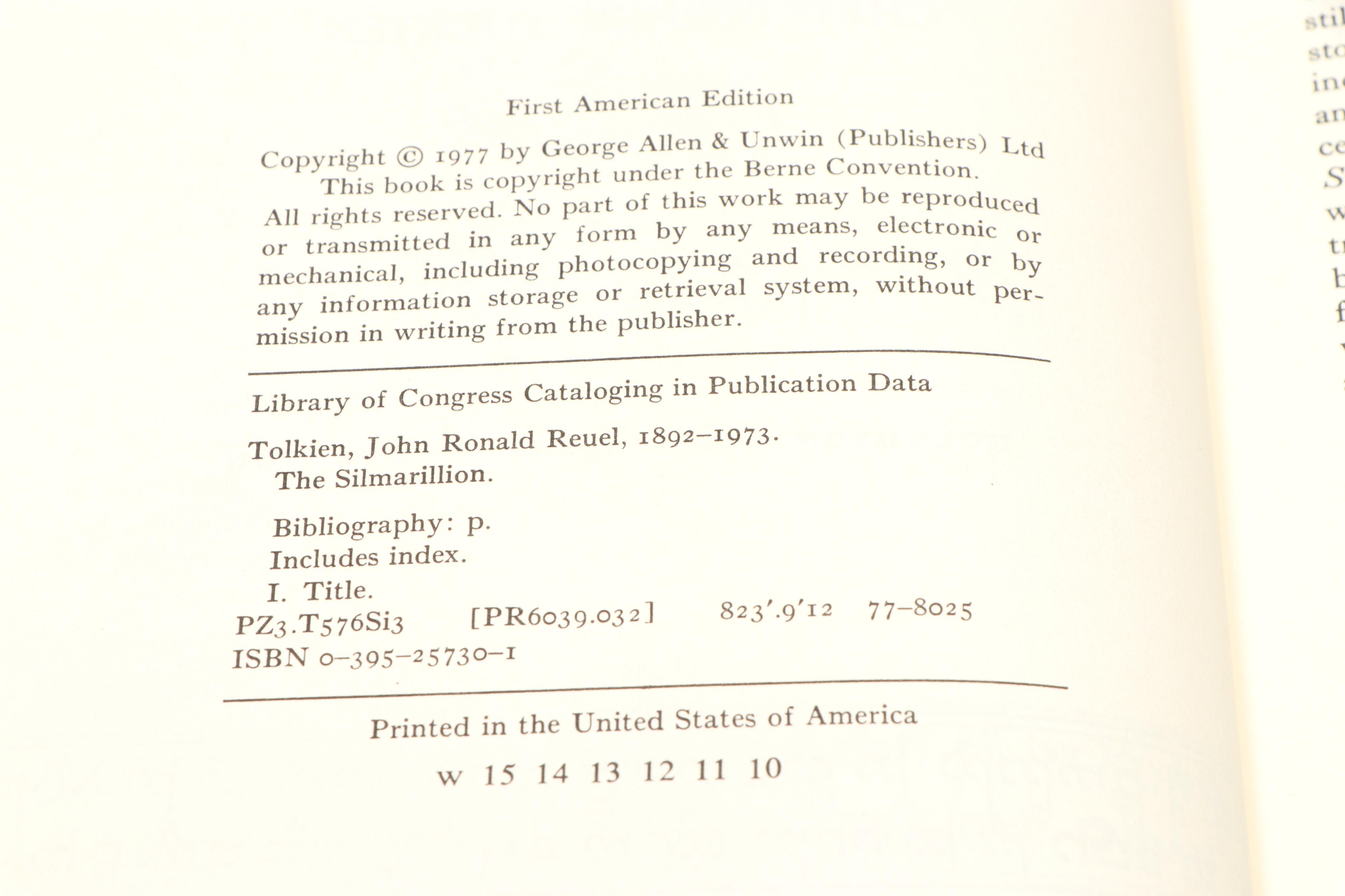 First American Edition "The Silmarillion" by J. R. R. Tolkien with Map, 1977