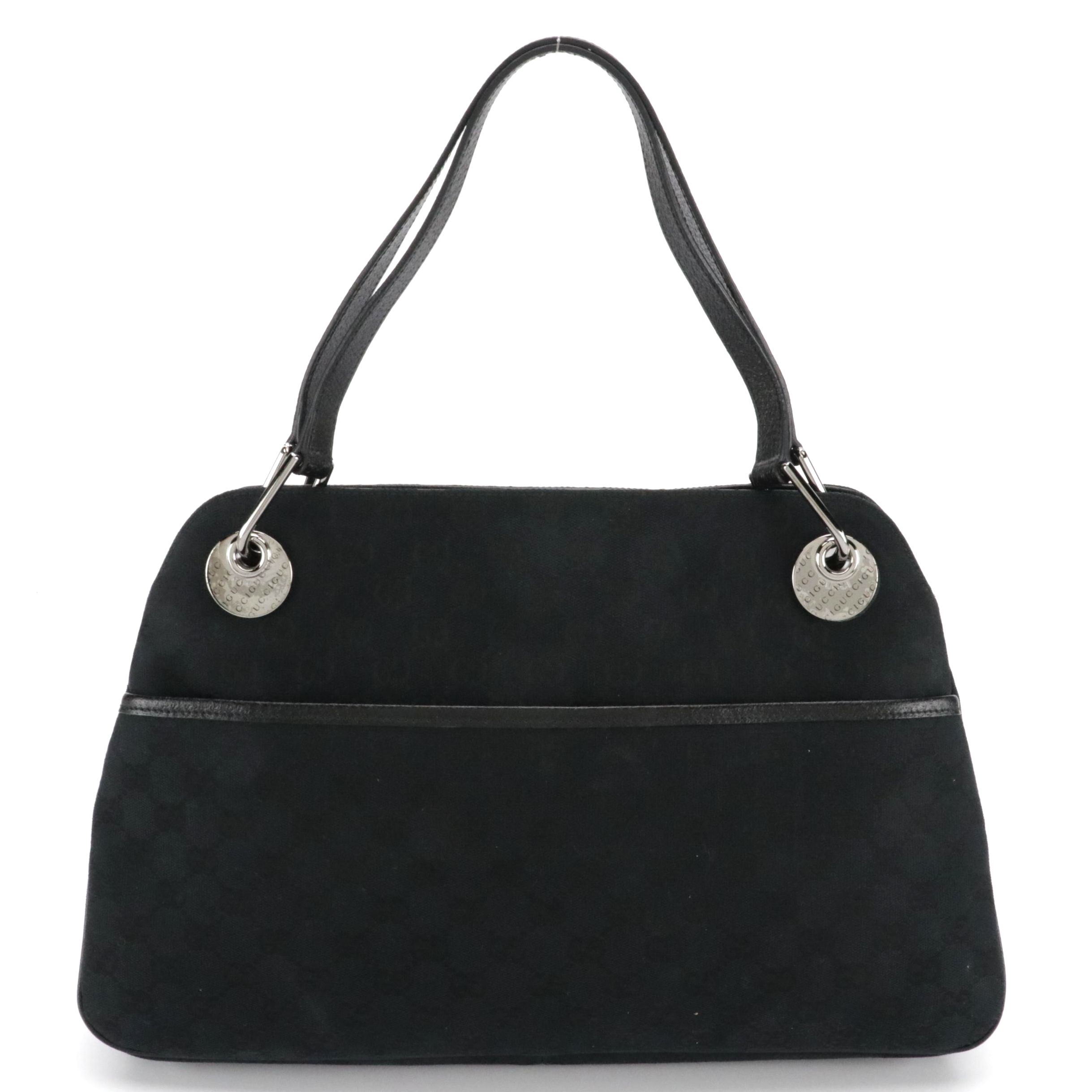 Gucci Eclipse Shoulder Bag in Black GG Canvas and Cinghiale Leather Trim