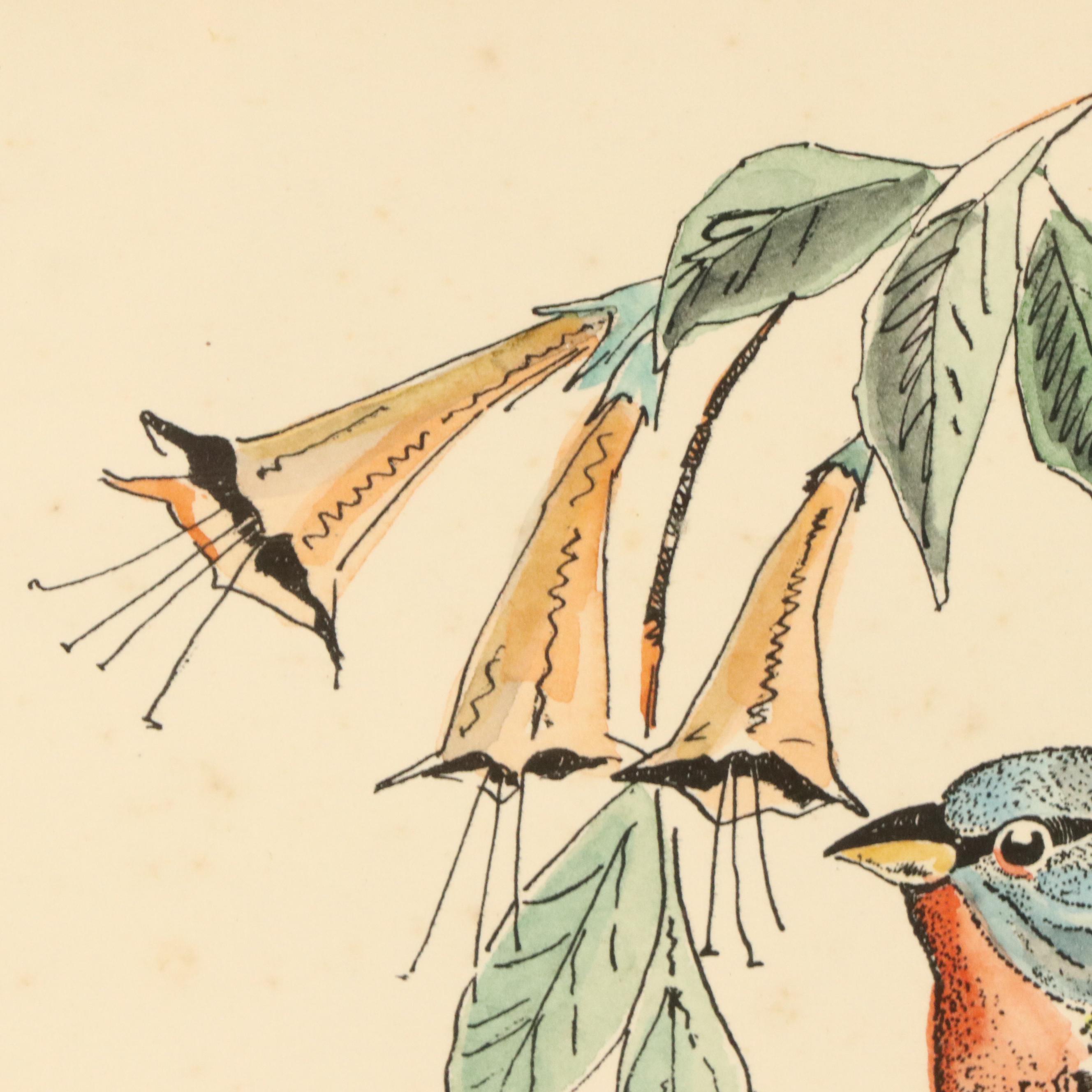 William E. Snowden, Jr. Colored Etching "Painted Buntings," 20th Century
