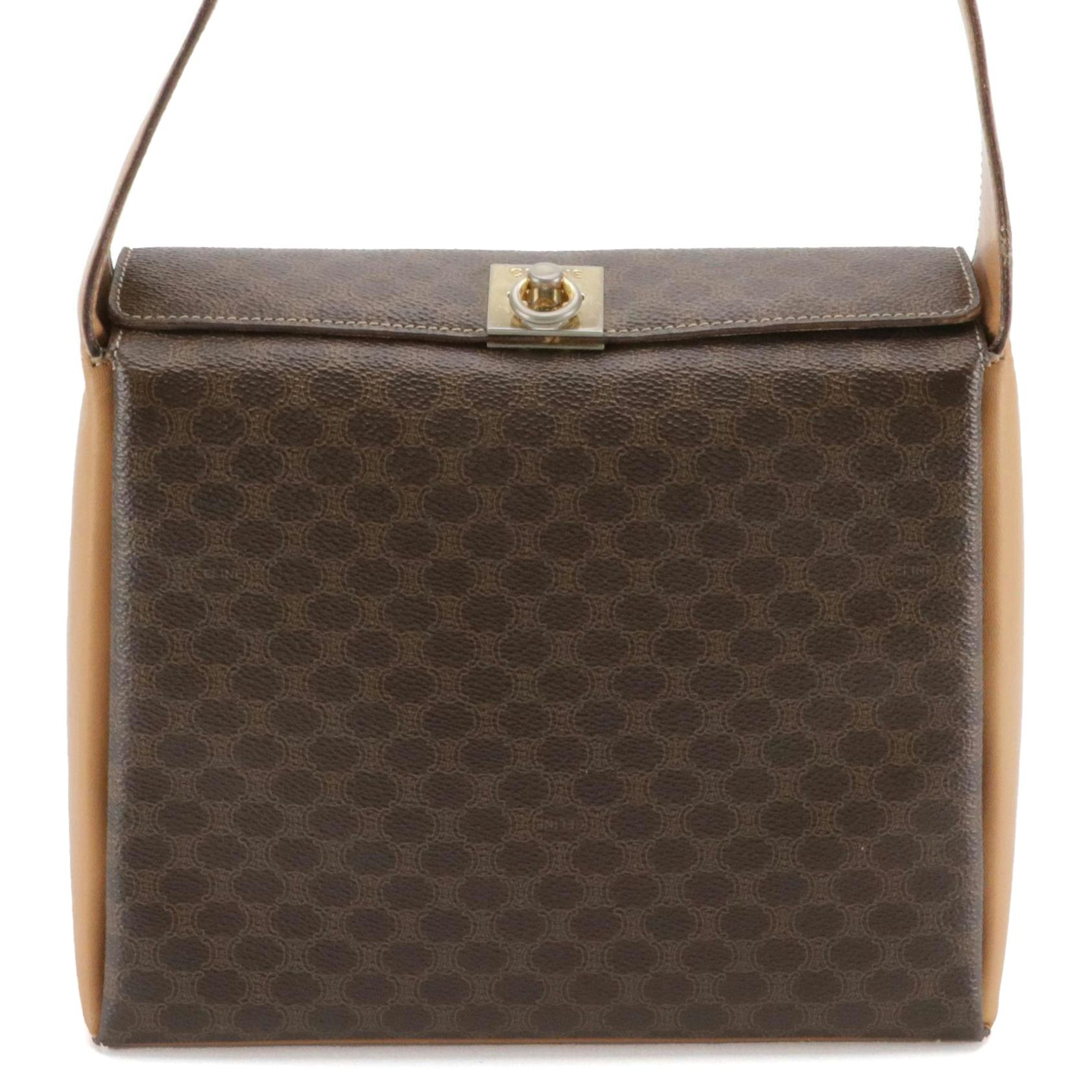 Celine Top Flap Shoulder Satchel in Macadam Canvas with Leather Trim