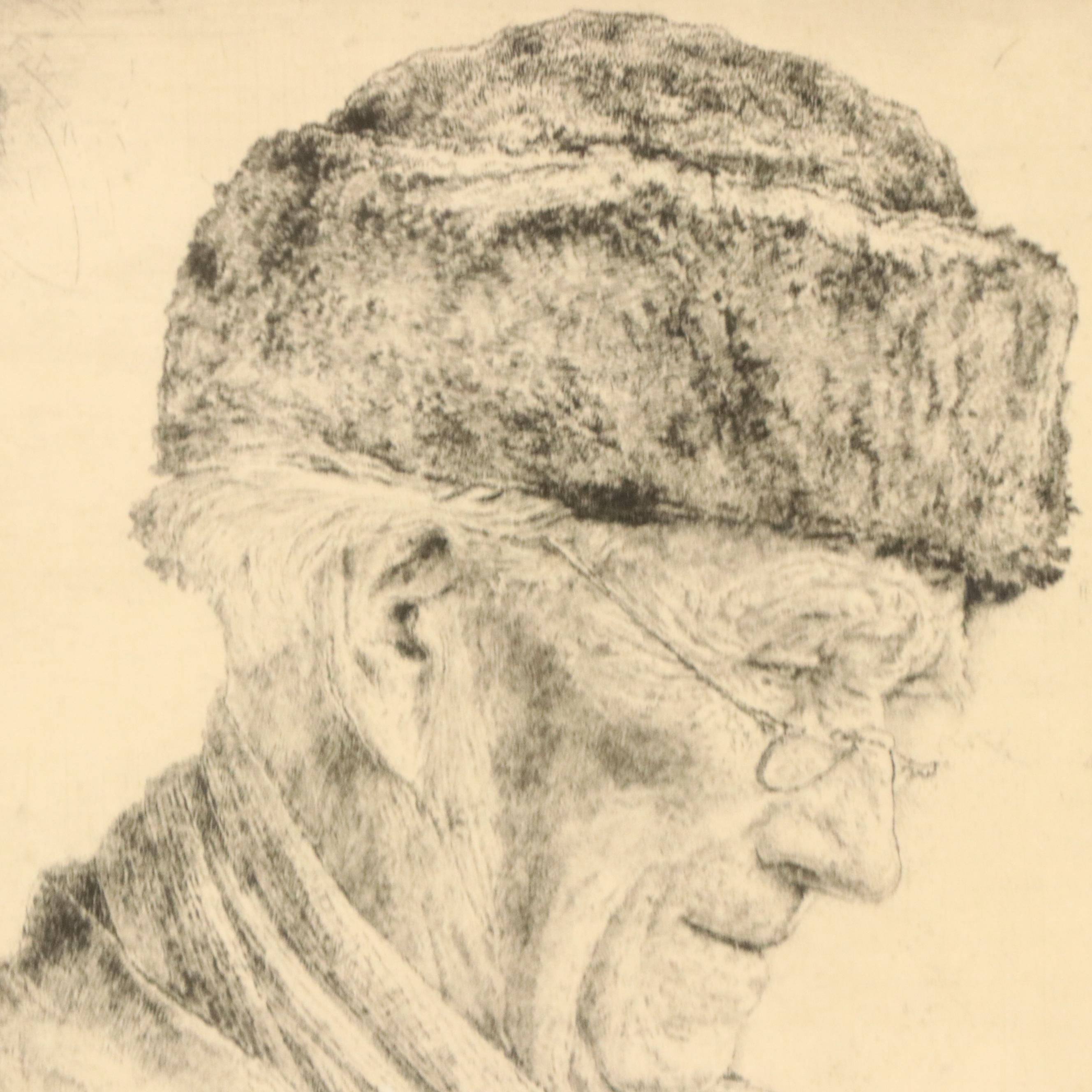 Paul Geissler Etching "The First Snowdrop," 1951