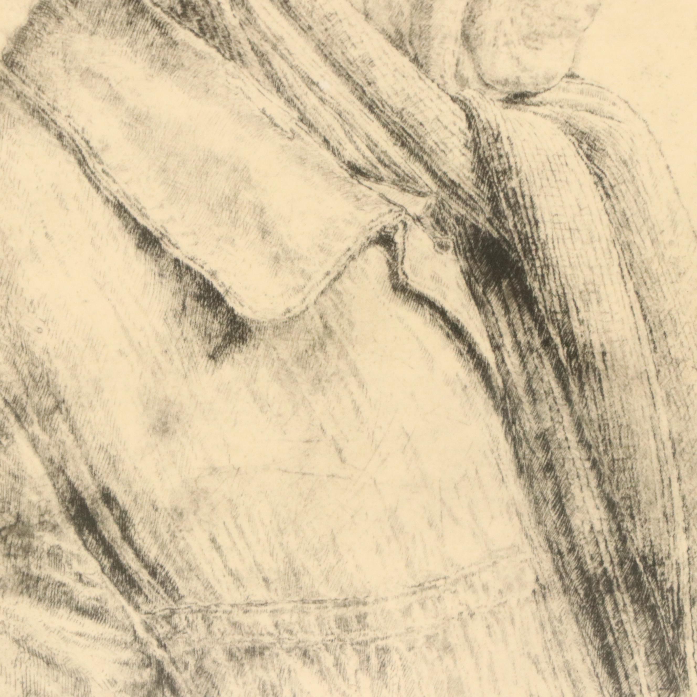 Paul Geissler Etching "The First Snowdrop," 1951