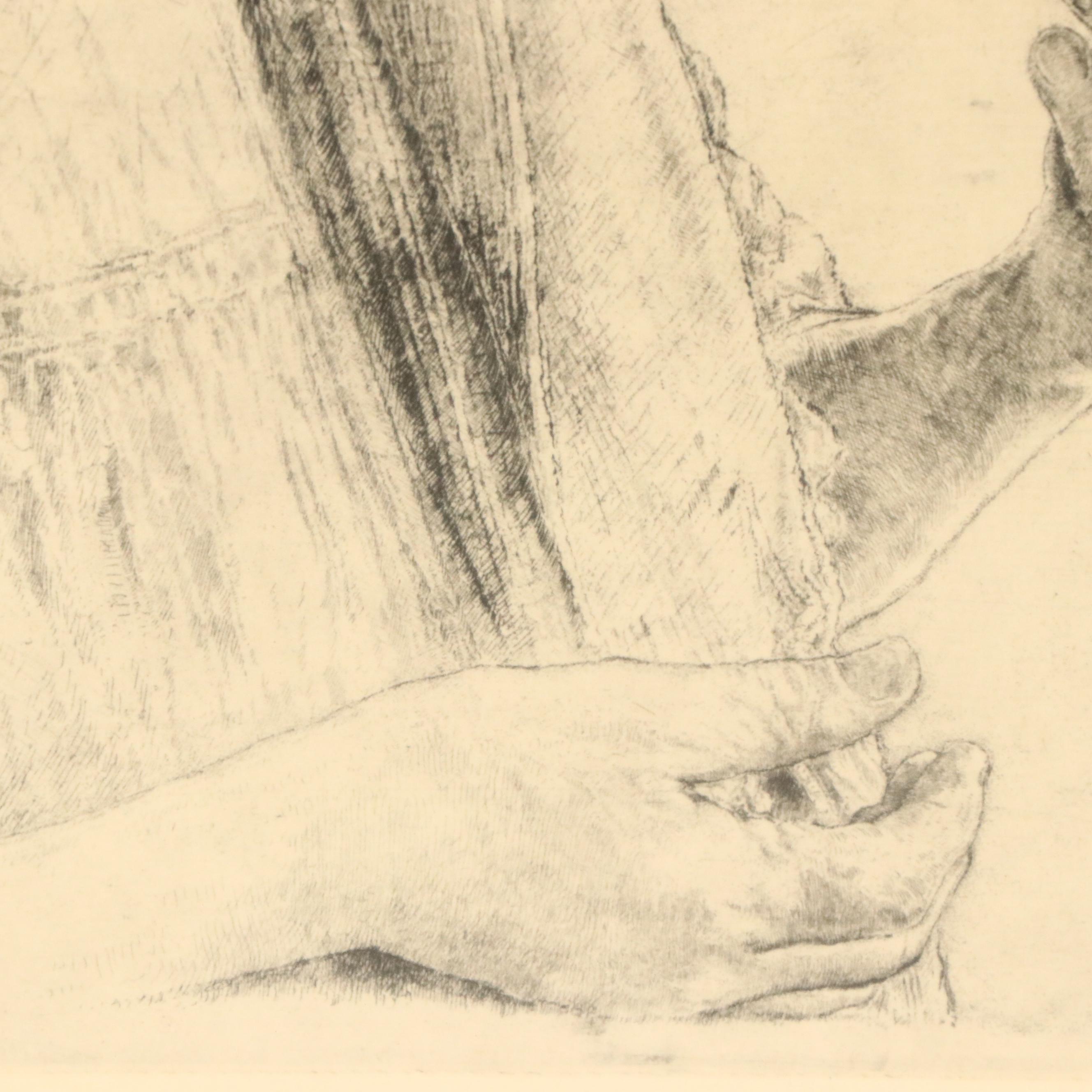 Paul Geissler Etching "The First Snowdrop," 1951