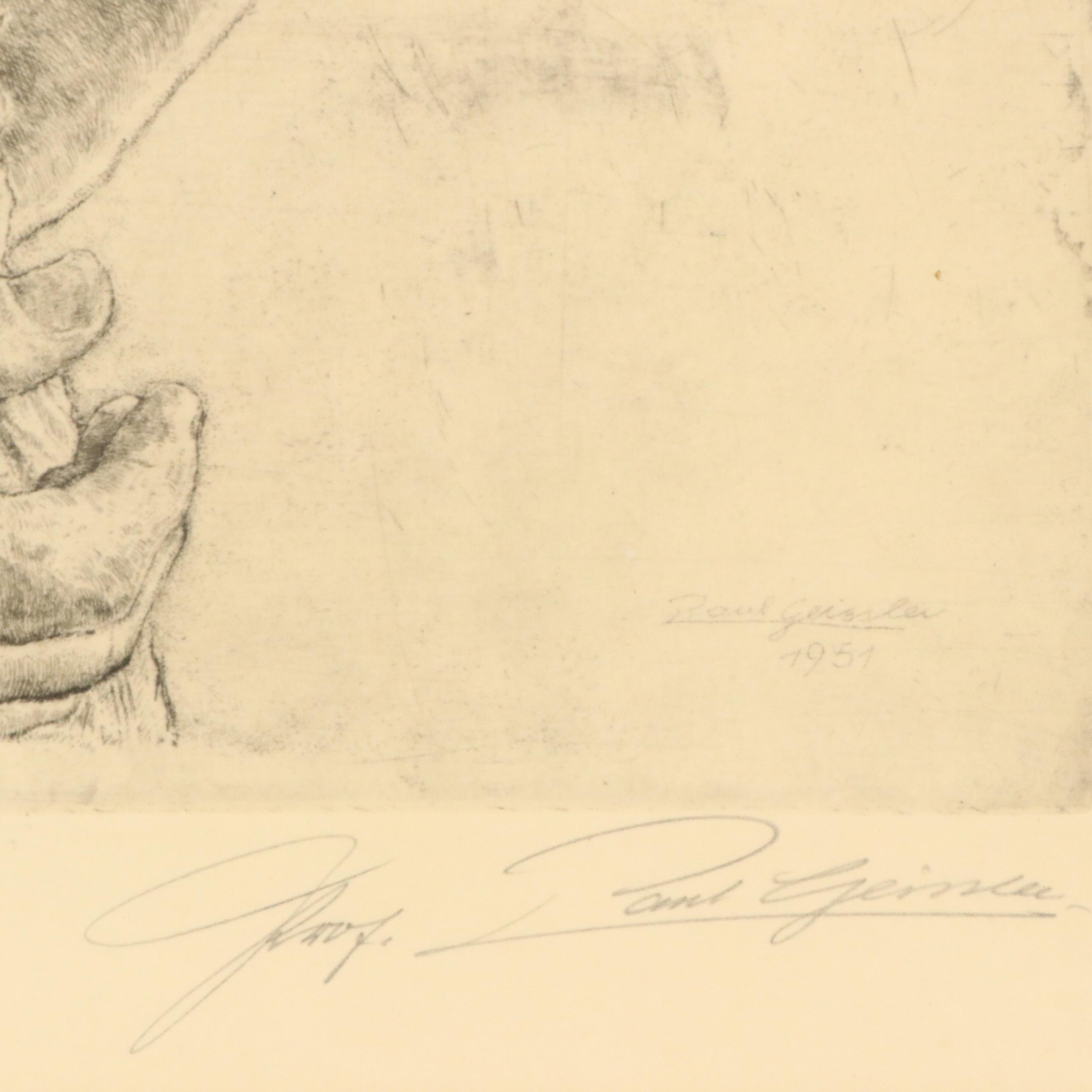 Paul Geissler Etching "The First Snowdrop," 1951