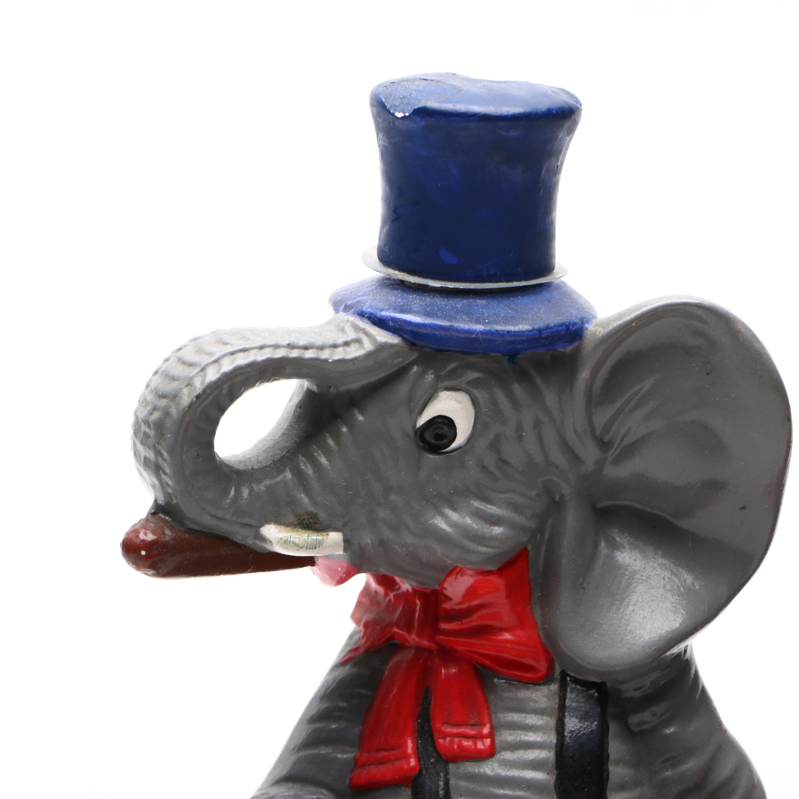 American Political Elephant and Donkey Mascot Figural Ceramic Decanters