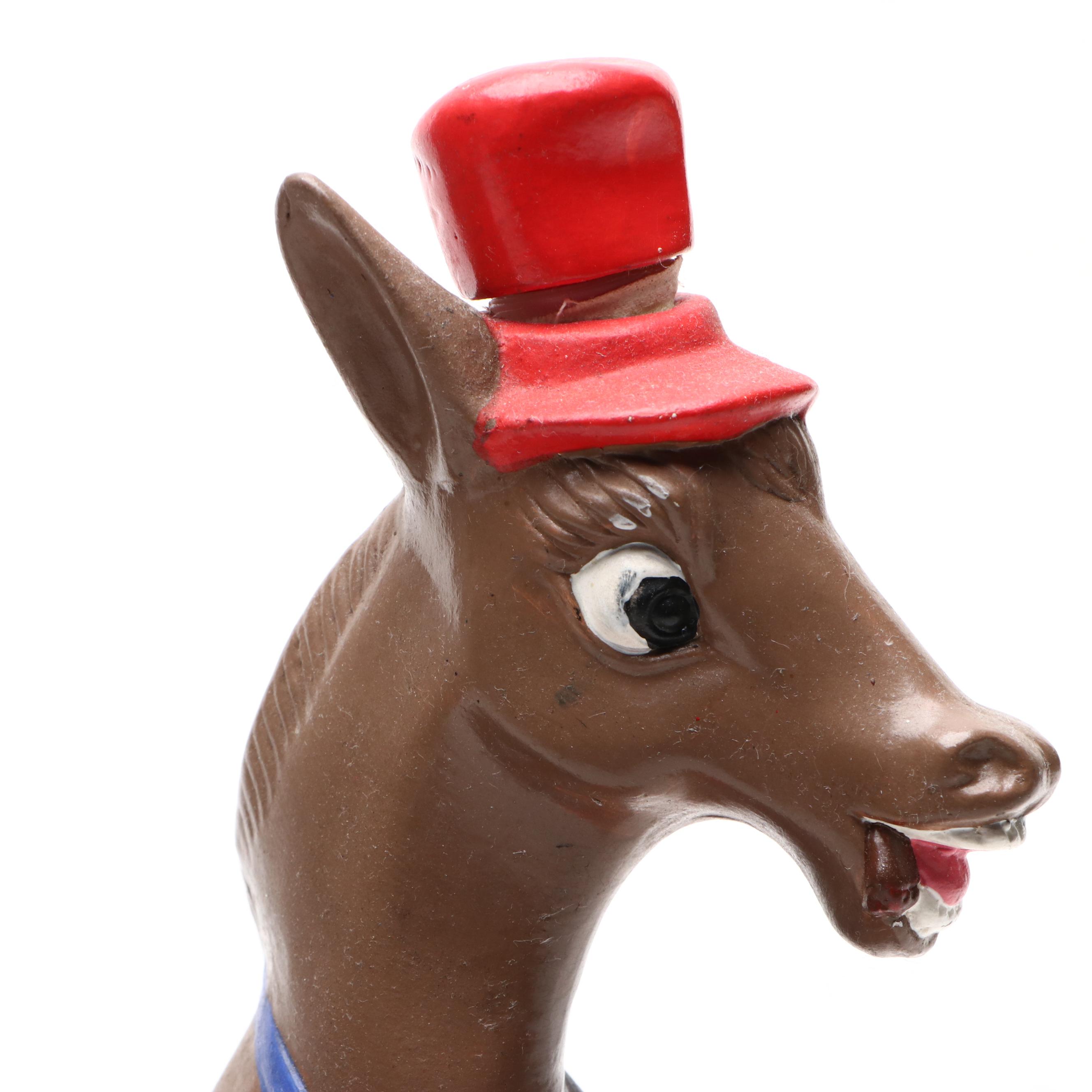 American Political Elephant and Donkey Mascot Figural Ceramic Decanters