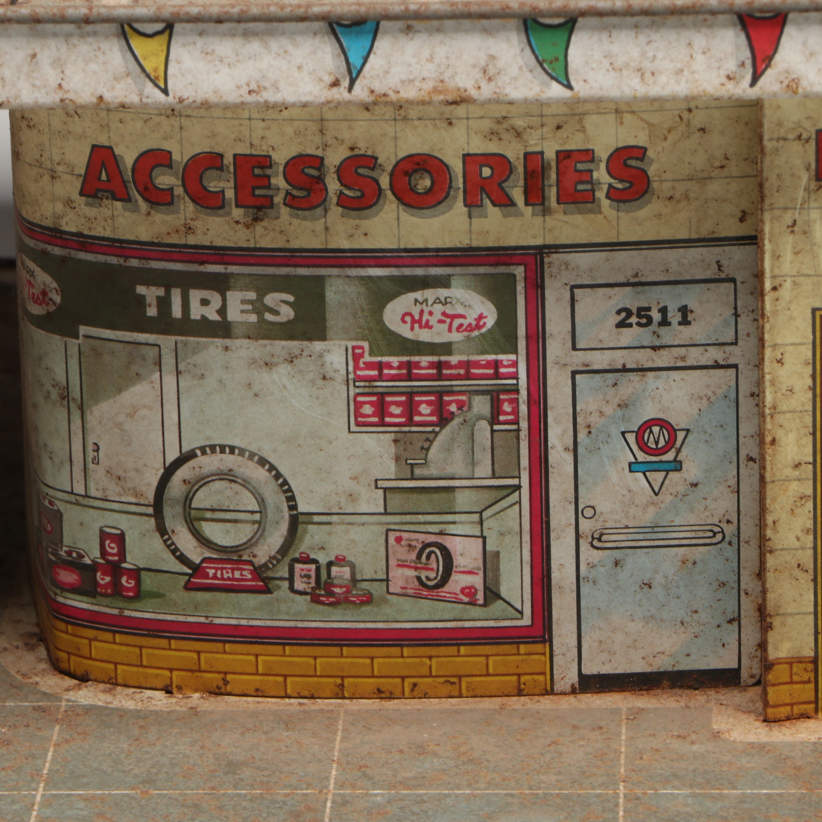 Marx "Day & Nite" Tin Litho Service Station Toy, Mid-20th Century