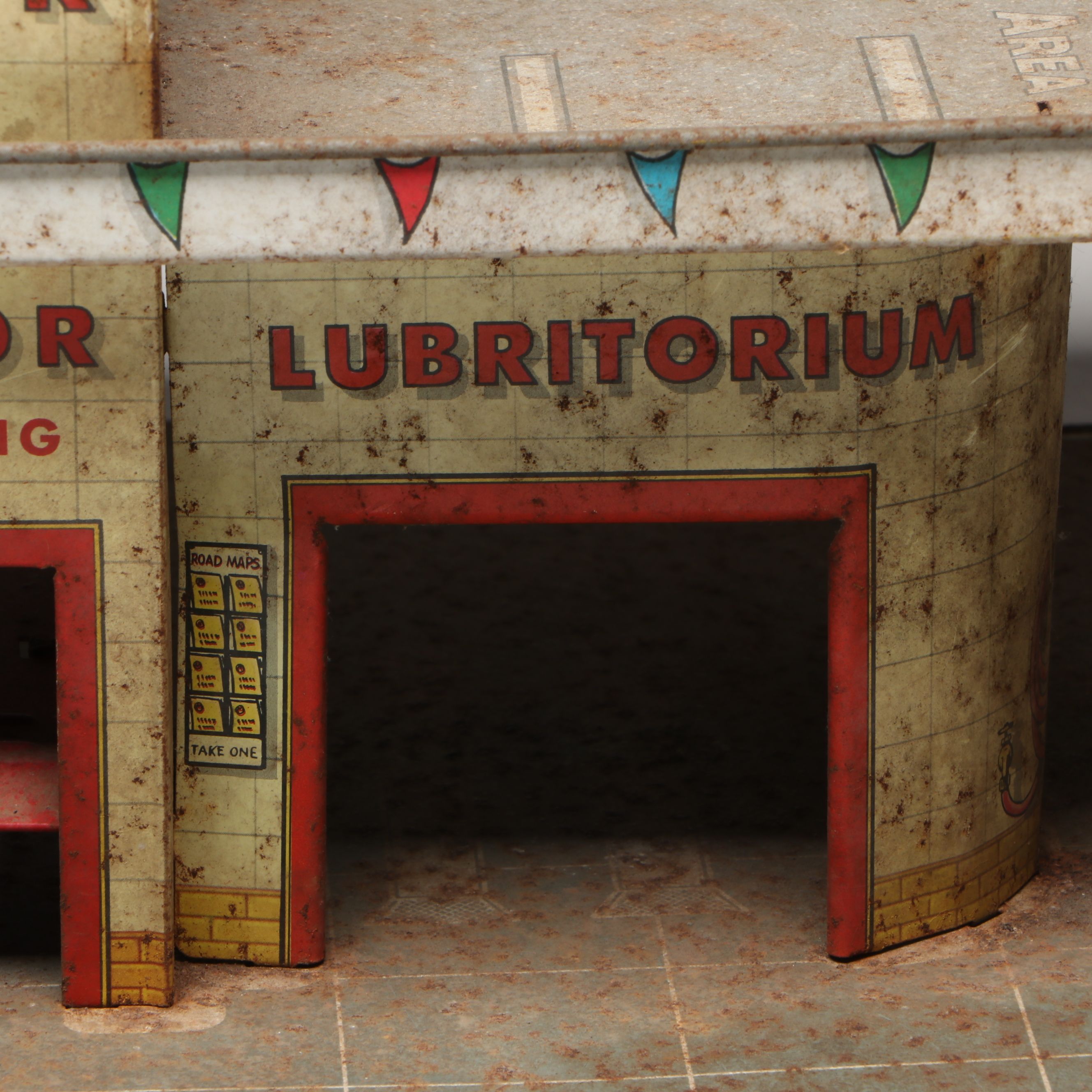 Marx "Day & Nite" Tin Litho Service Station Toy, Mid-20th Century