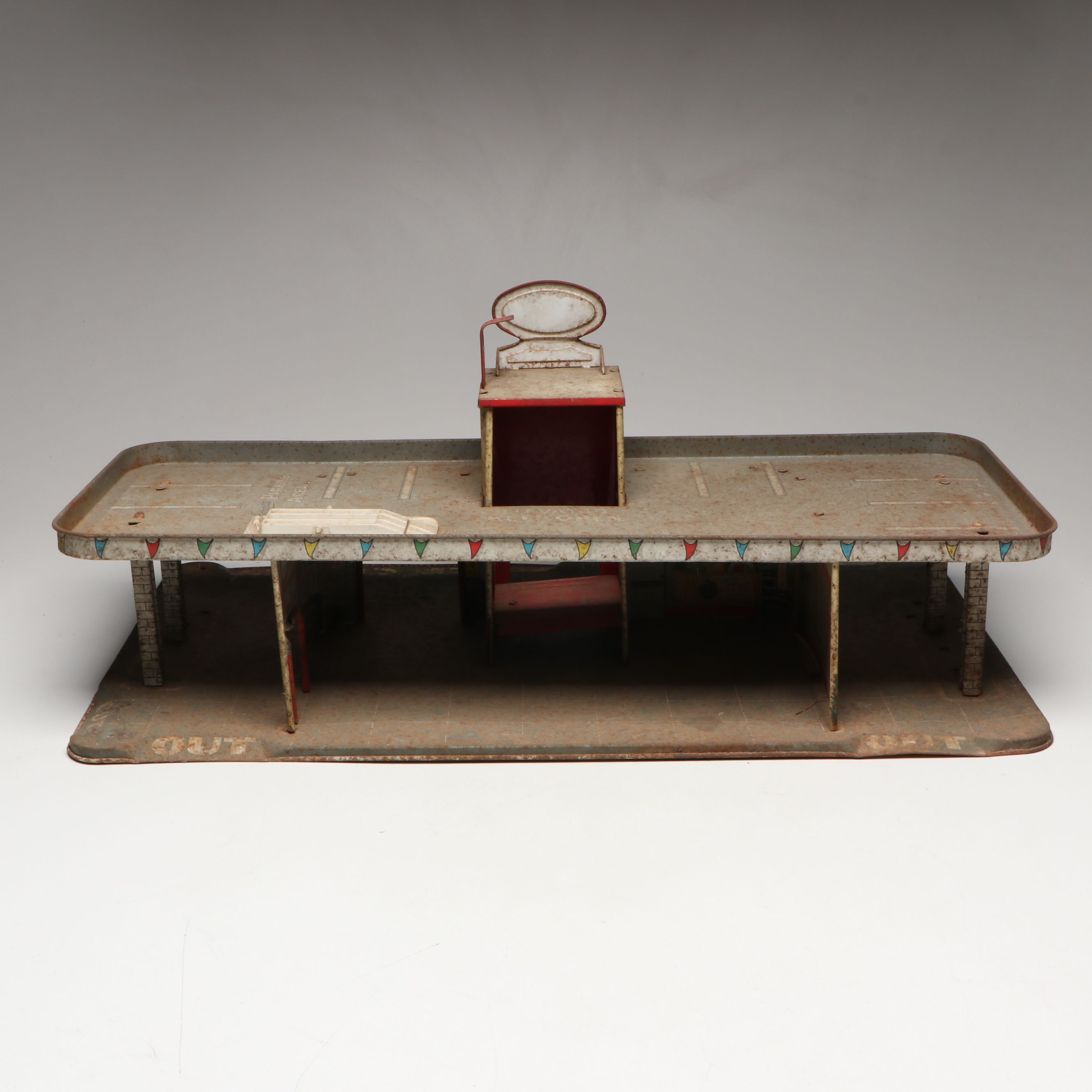 Marx "Day & Nite" Tin Litho Service Station Toy, Mid-20th Century