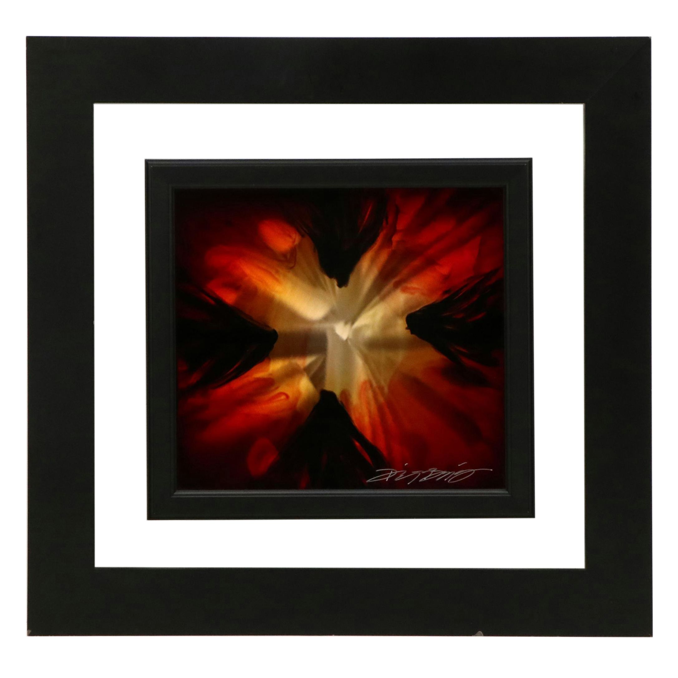 Chris DeRubeis Mixed Media Painting "Mini Burst Red," Circa 2017