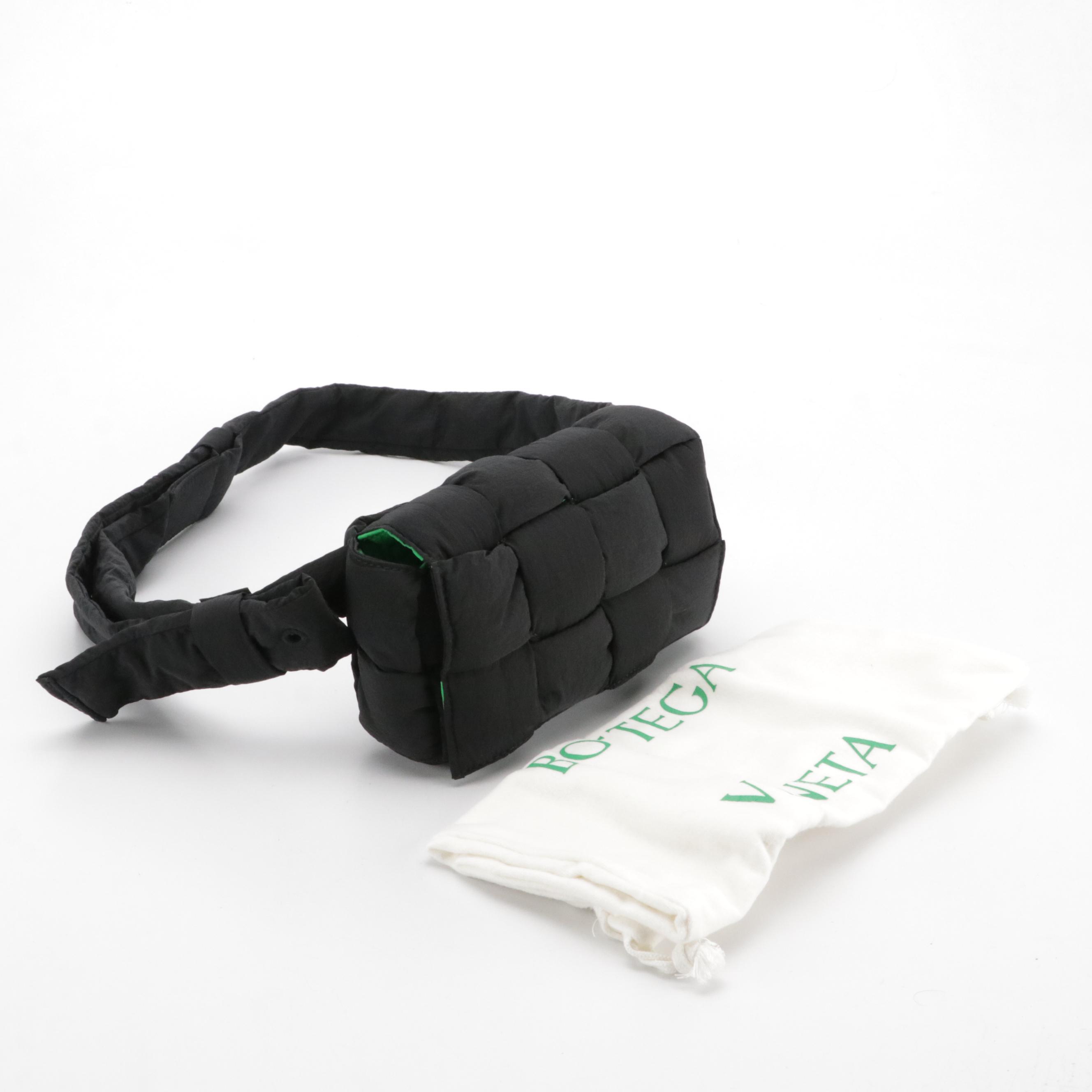 Bottega Veneta Mini Padded Tech Cassette Belt/Sling Bag in Black Intreccio Nylon