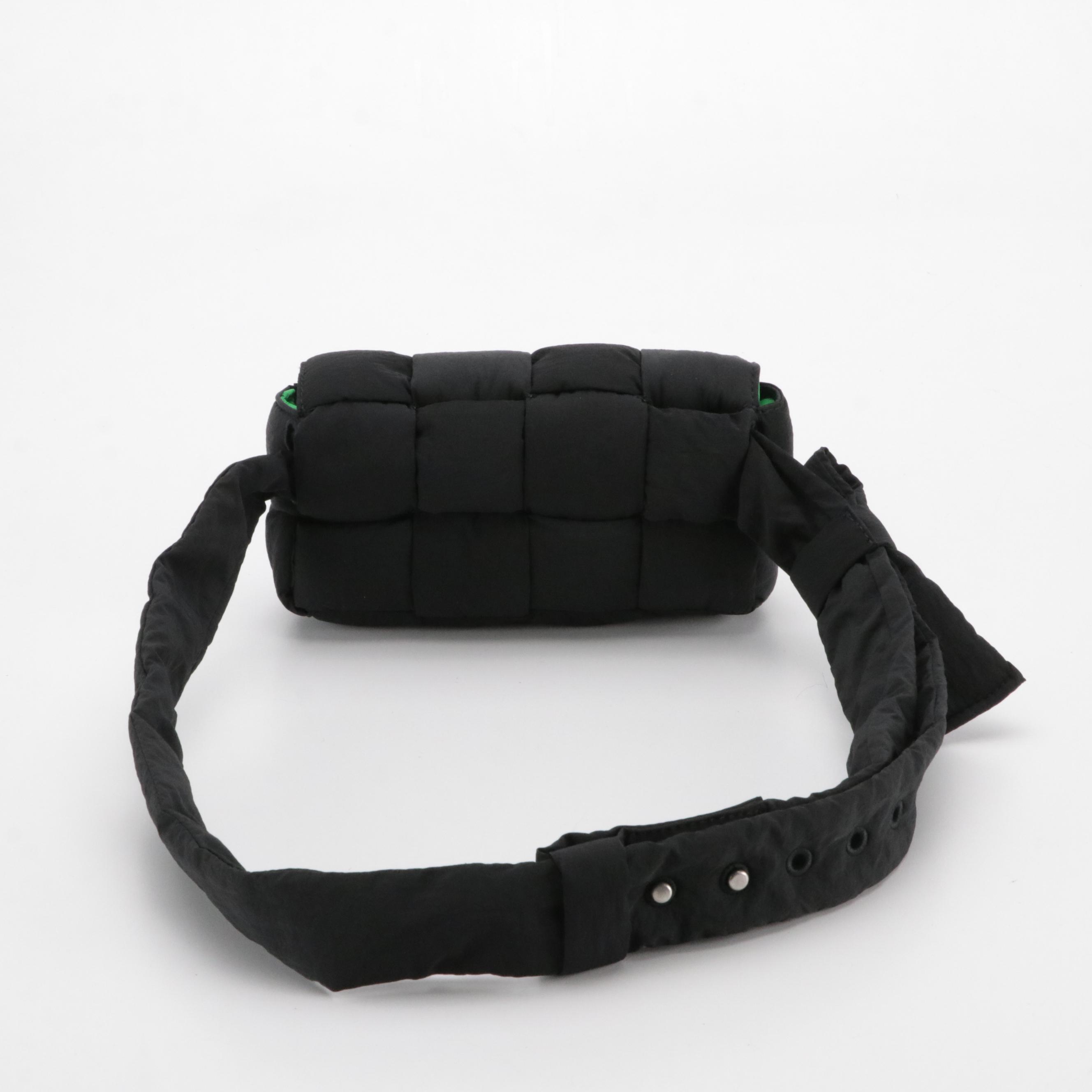 Bottega Veneta Mini Padded Tech Cassette Belt/Sling Bag in Black Intreccio Nylon