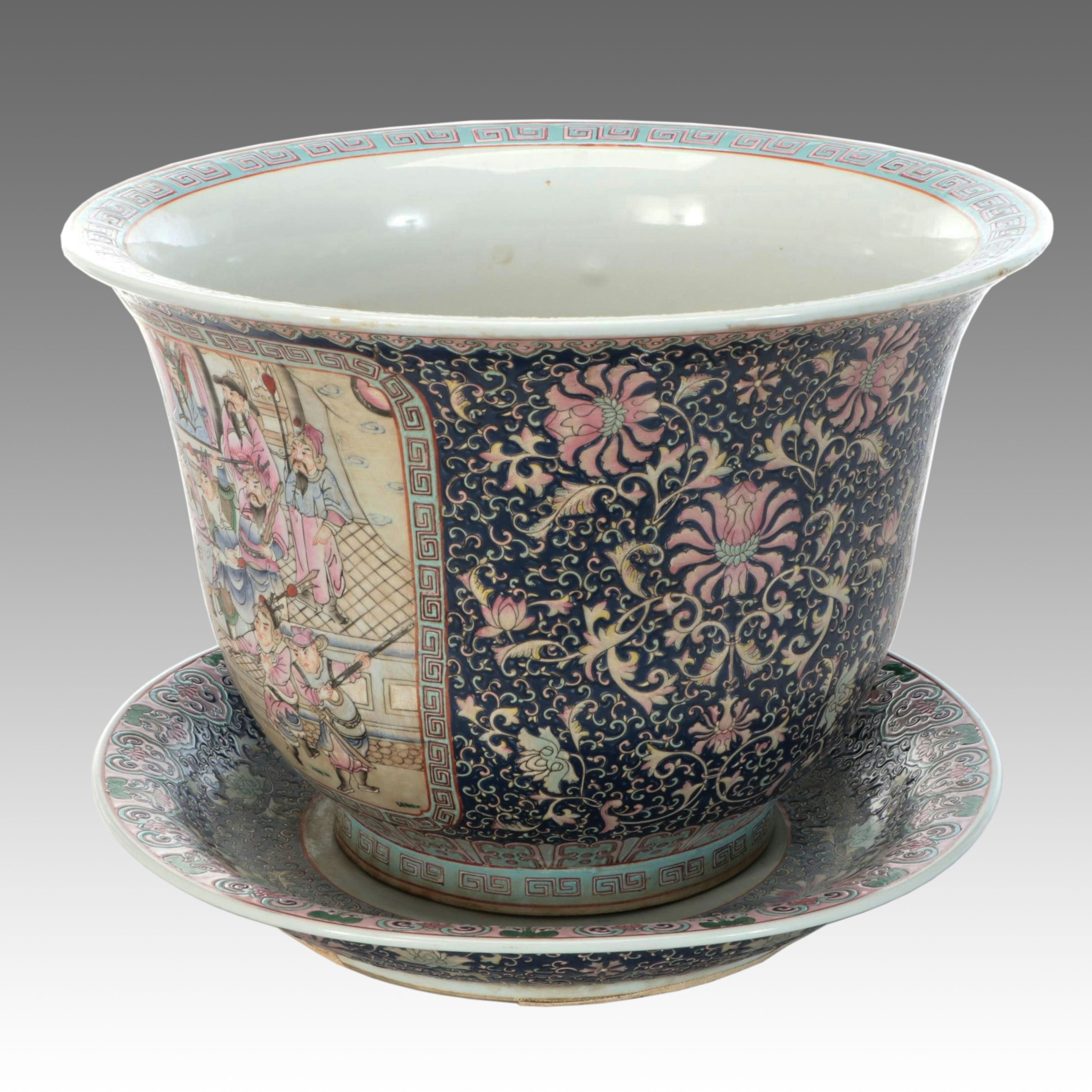 Chinese Famille Rose Porcelain Planter with Underplate