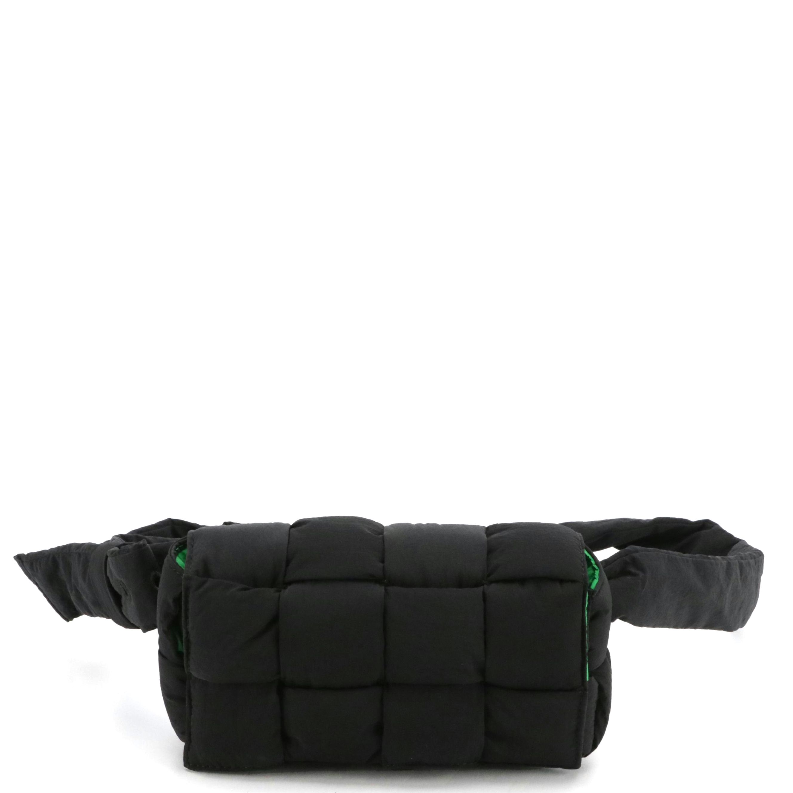 Bottega Veneta Mini Padded Tech Cassette Belt/Sling Bag in Black Intreccio Nylon