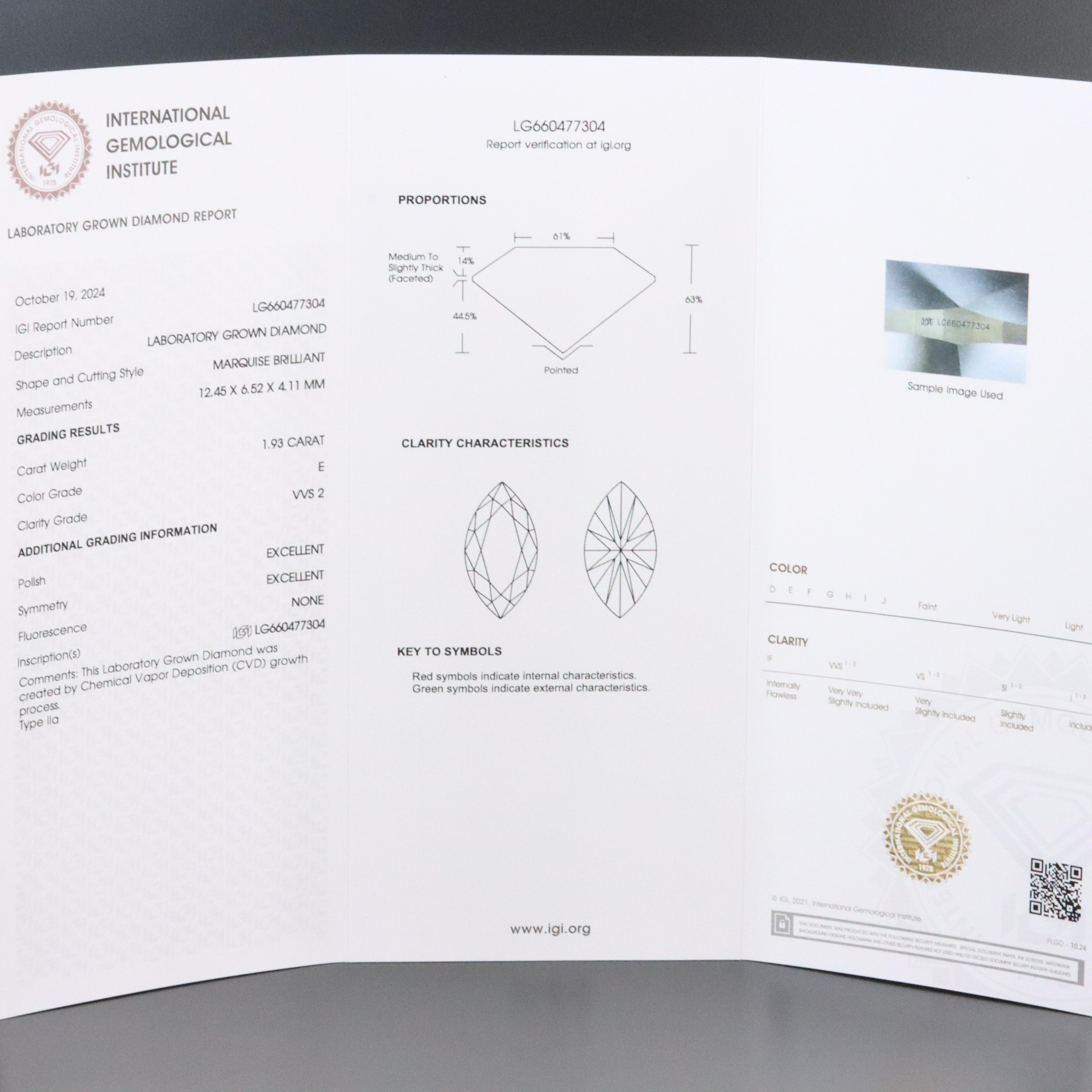 Loose 1.93 CT Lab Grown Diamond with IGI Report