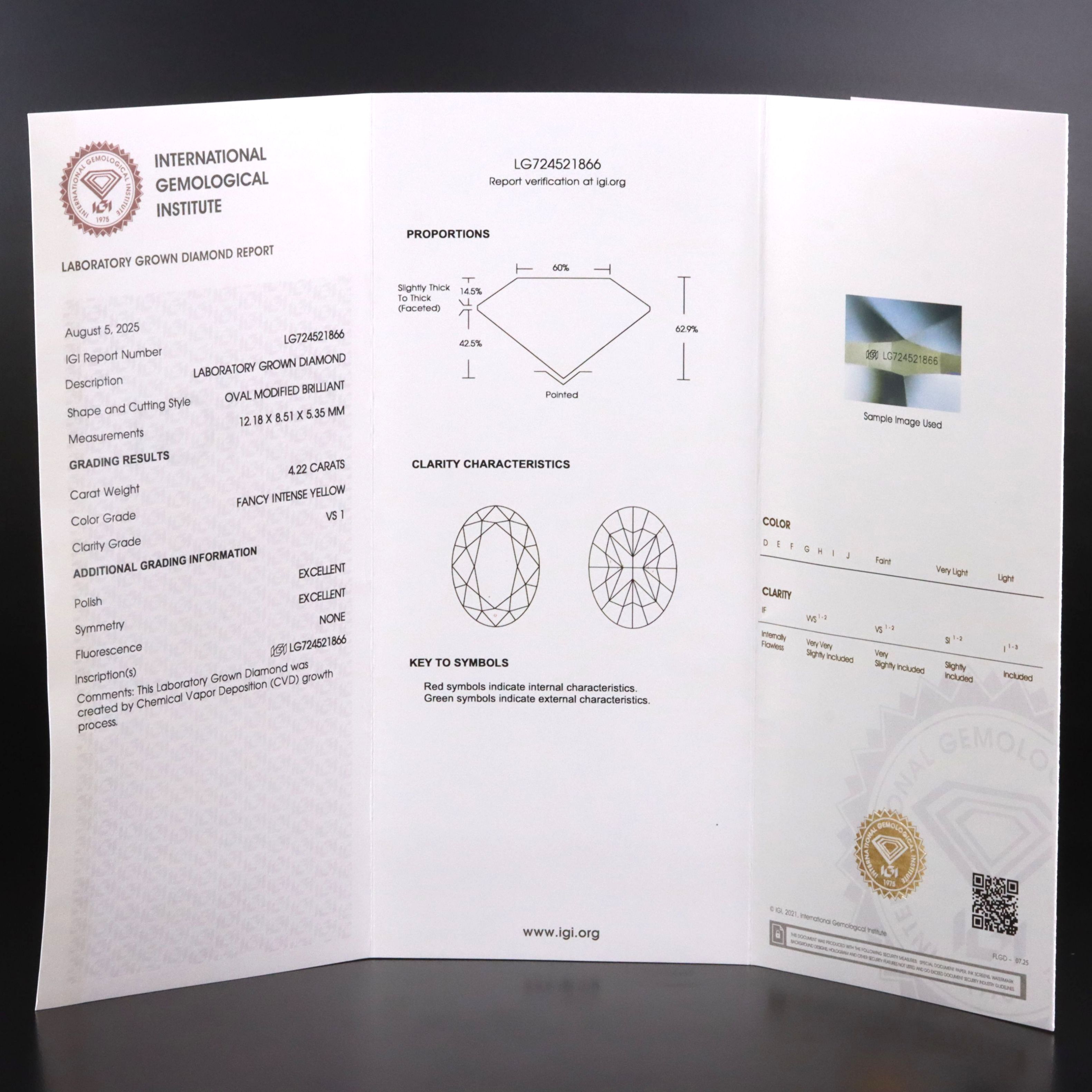 18K 4.22 CT Lab Grown Fancy Yellow Diamond Solitaire Ring with IGI Report