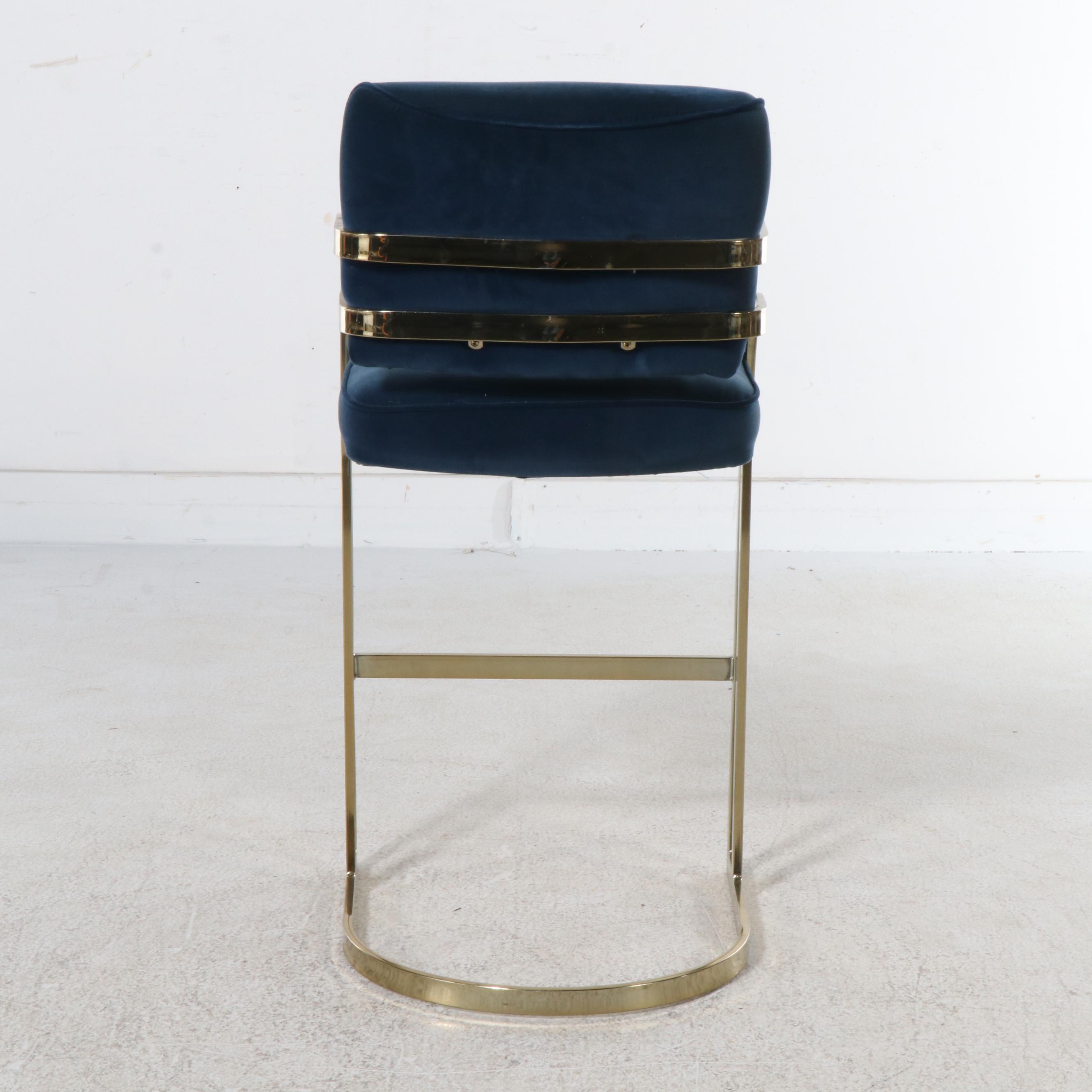 Set of Three Postmodernist Cantilevered Brass Barstools, Manner of Milo Baughman