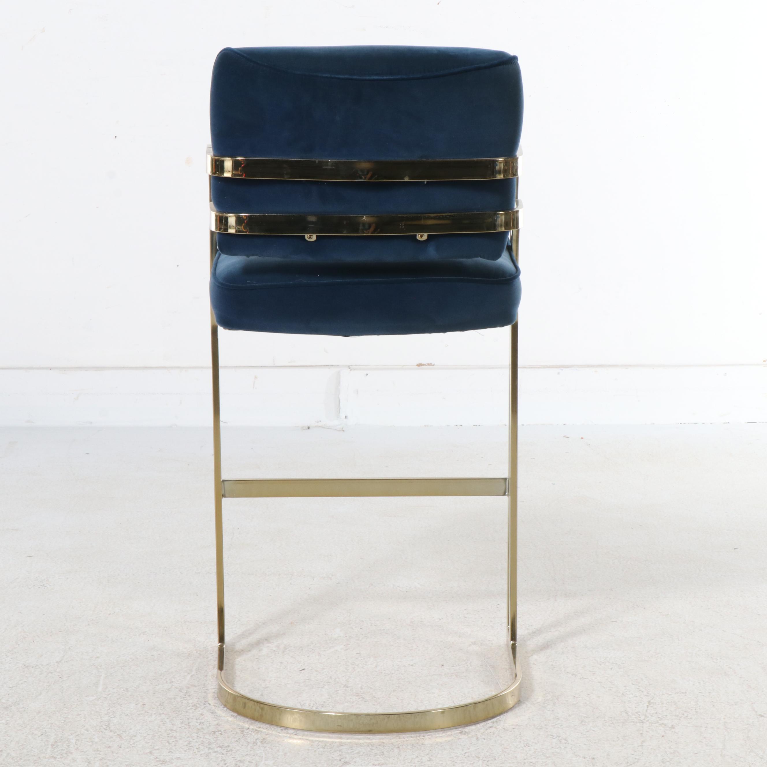 Set of Three Postmodernist Cantilevered Brass Barstools, Manner of Milo Baughman