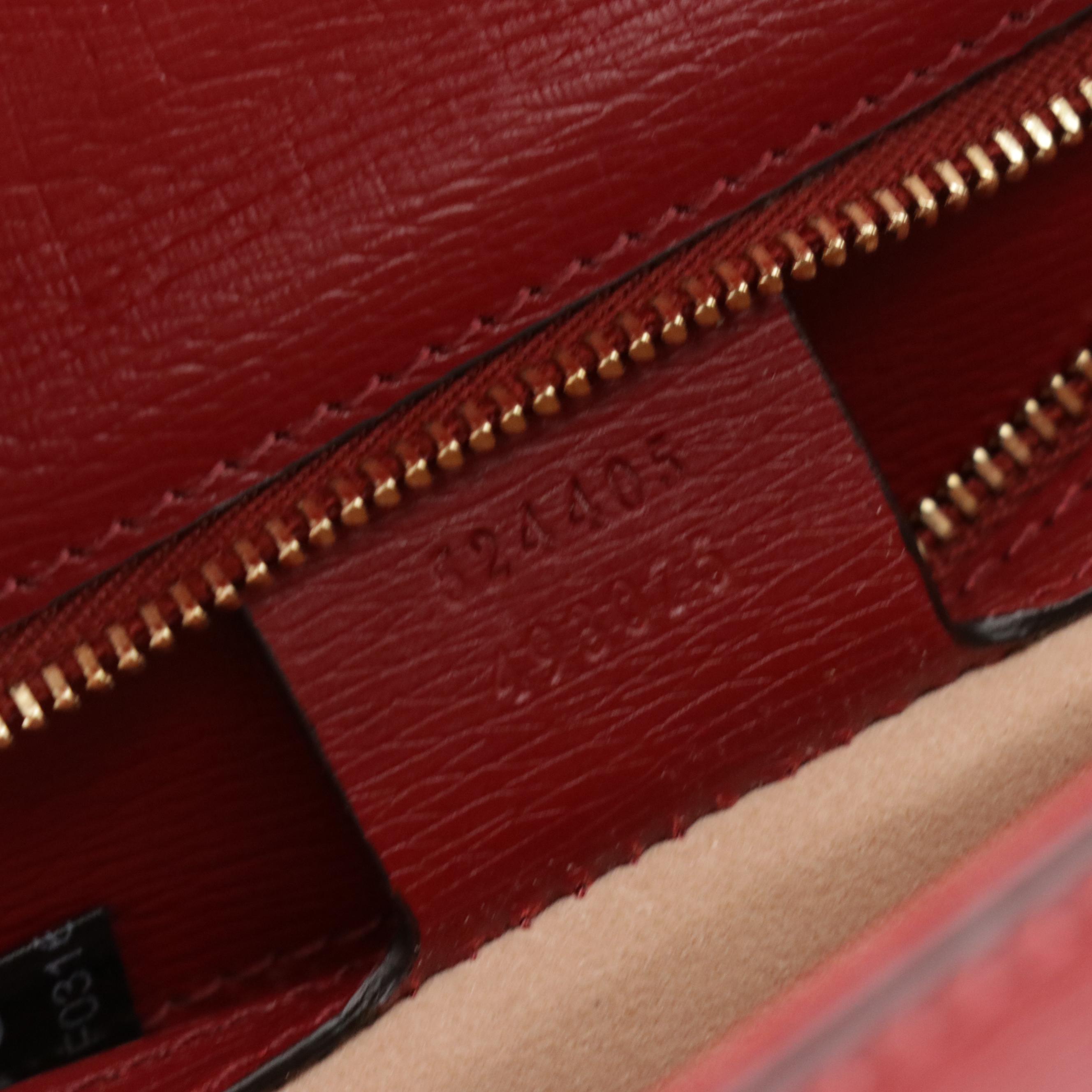 Gucci Medium Sylvie Crossbody in Gold GG & Leaves Printed Red Textured Leather