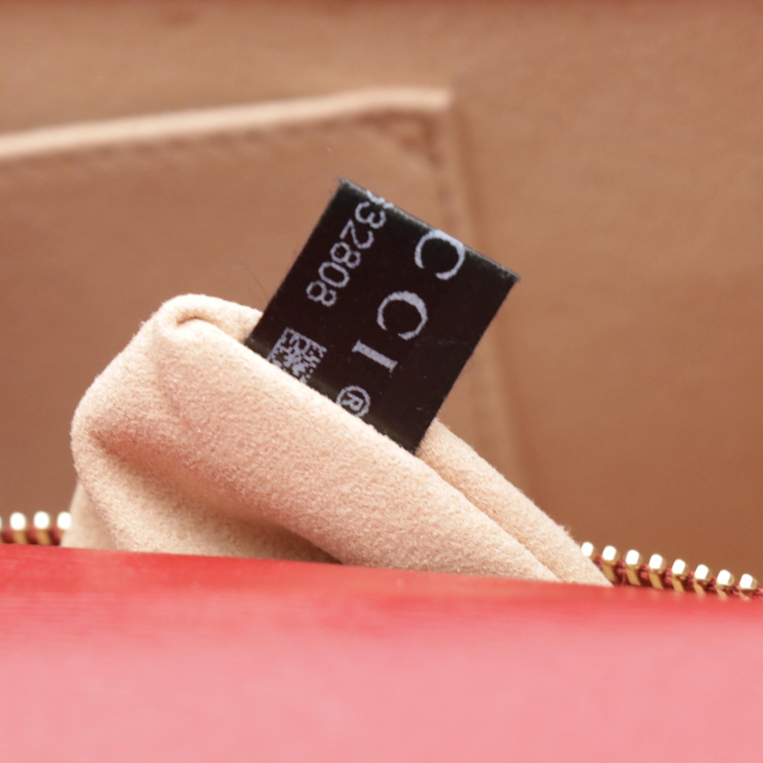 Gucci Medium Sylvie Crossbody in Gold GG & Leaves Printed Red Textured Leather