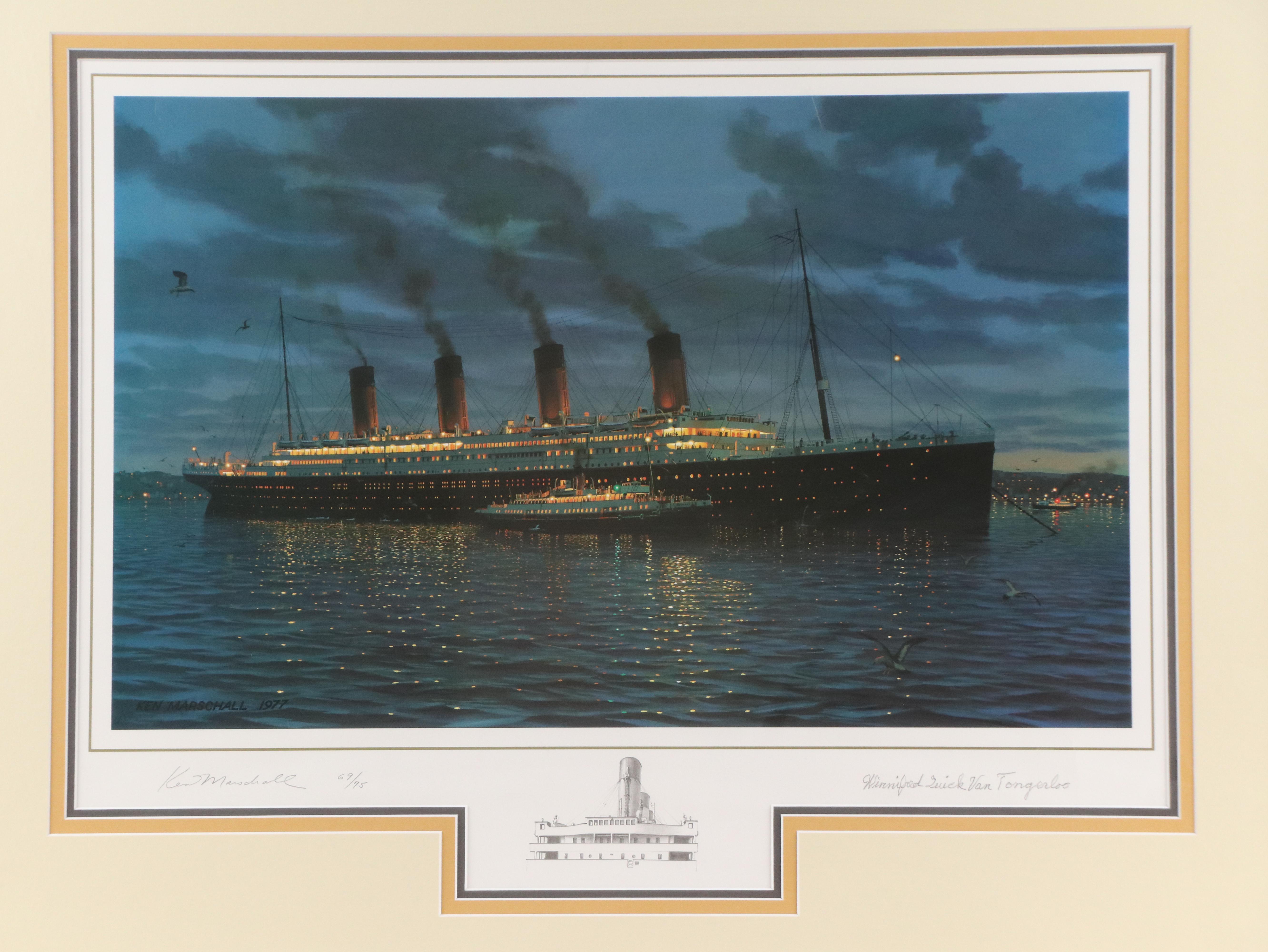 Titanic Survivor Signed Ken Marschall Offset Lithograph "Au Revoir to the..."