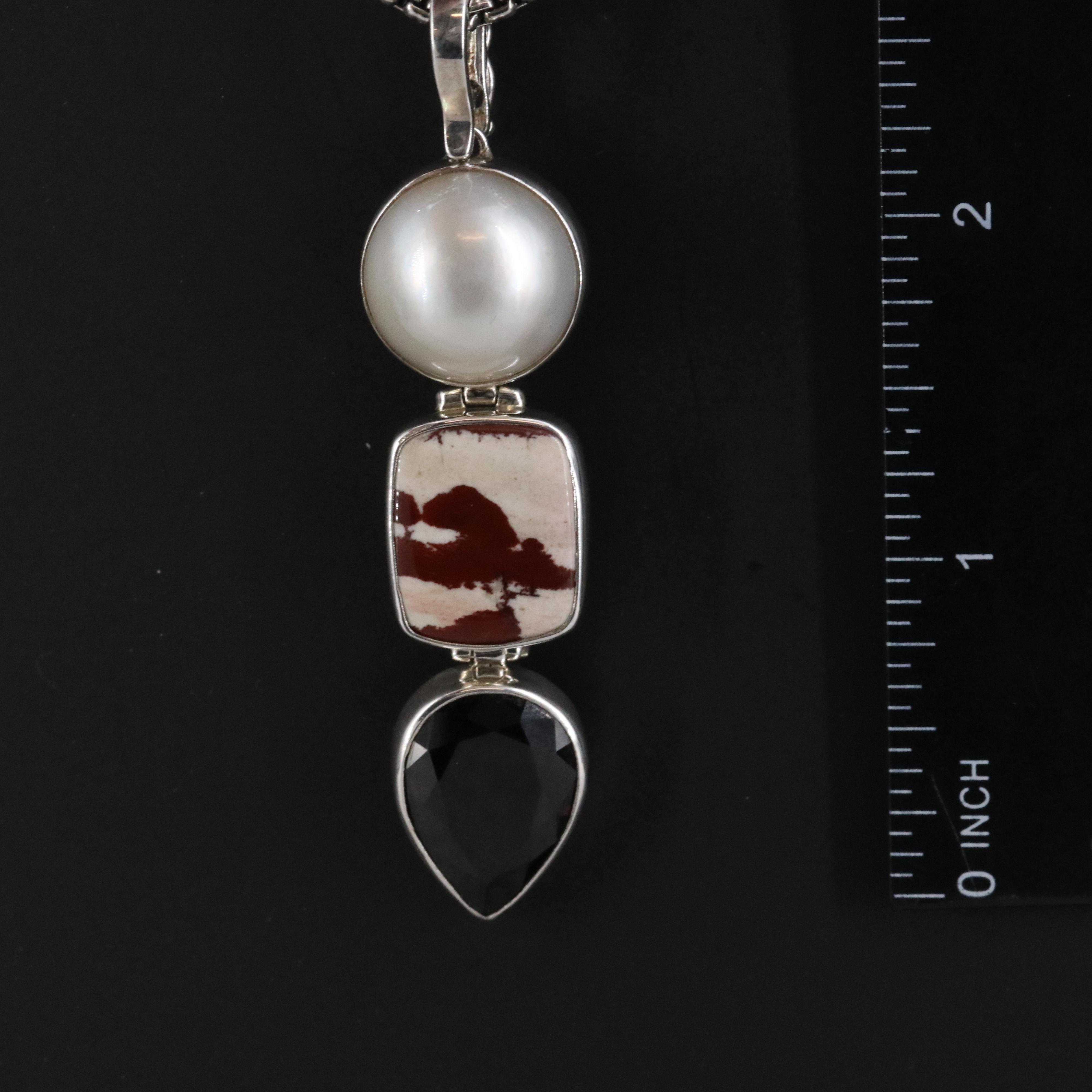 Stephen Dweck "One of a Kind" Sterling Pearl, Jasper & Garnet Pendant Necklace