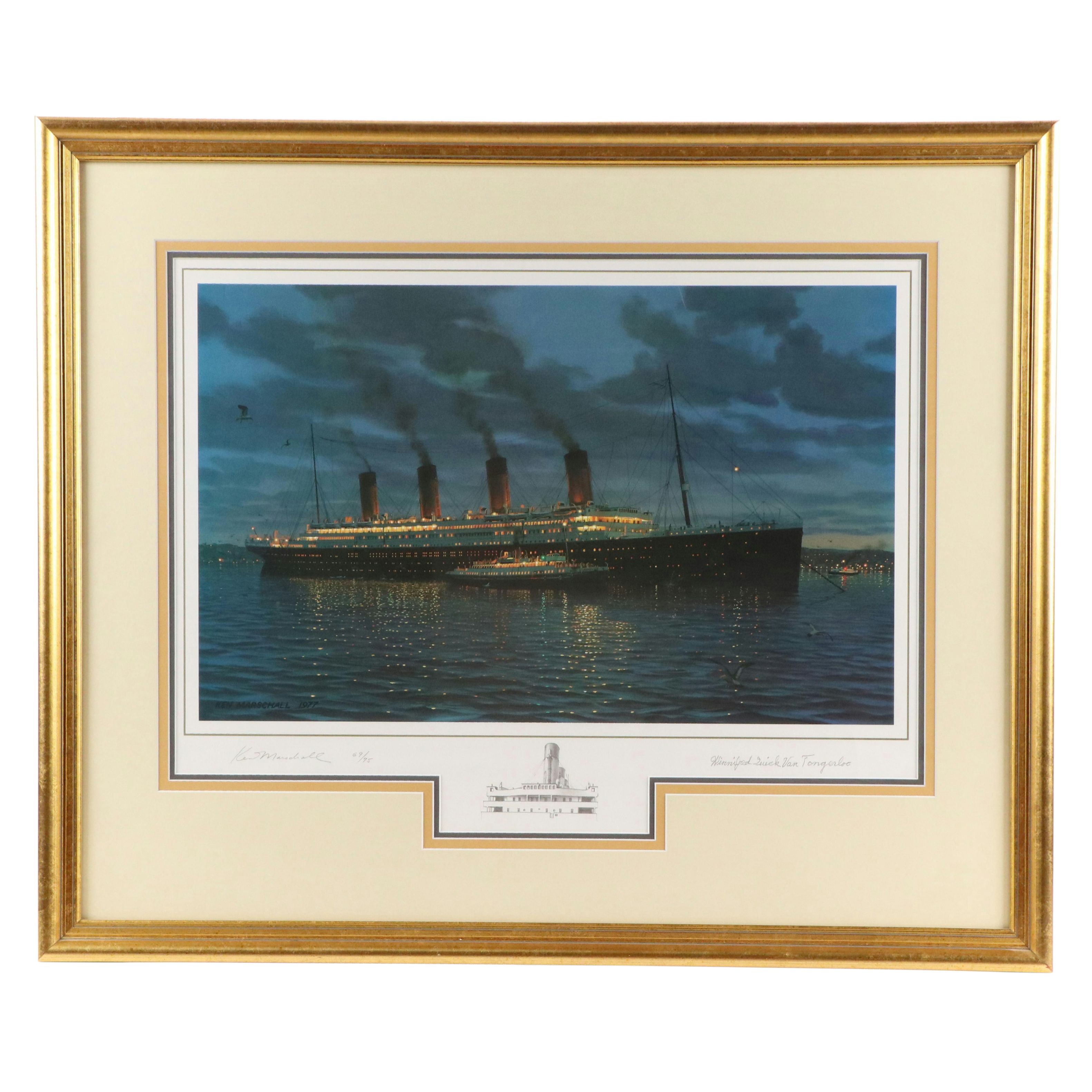 Titanic Survivor Signed Ken Marschall Offset Lithograph "Au Revoir to the..."