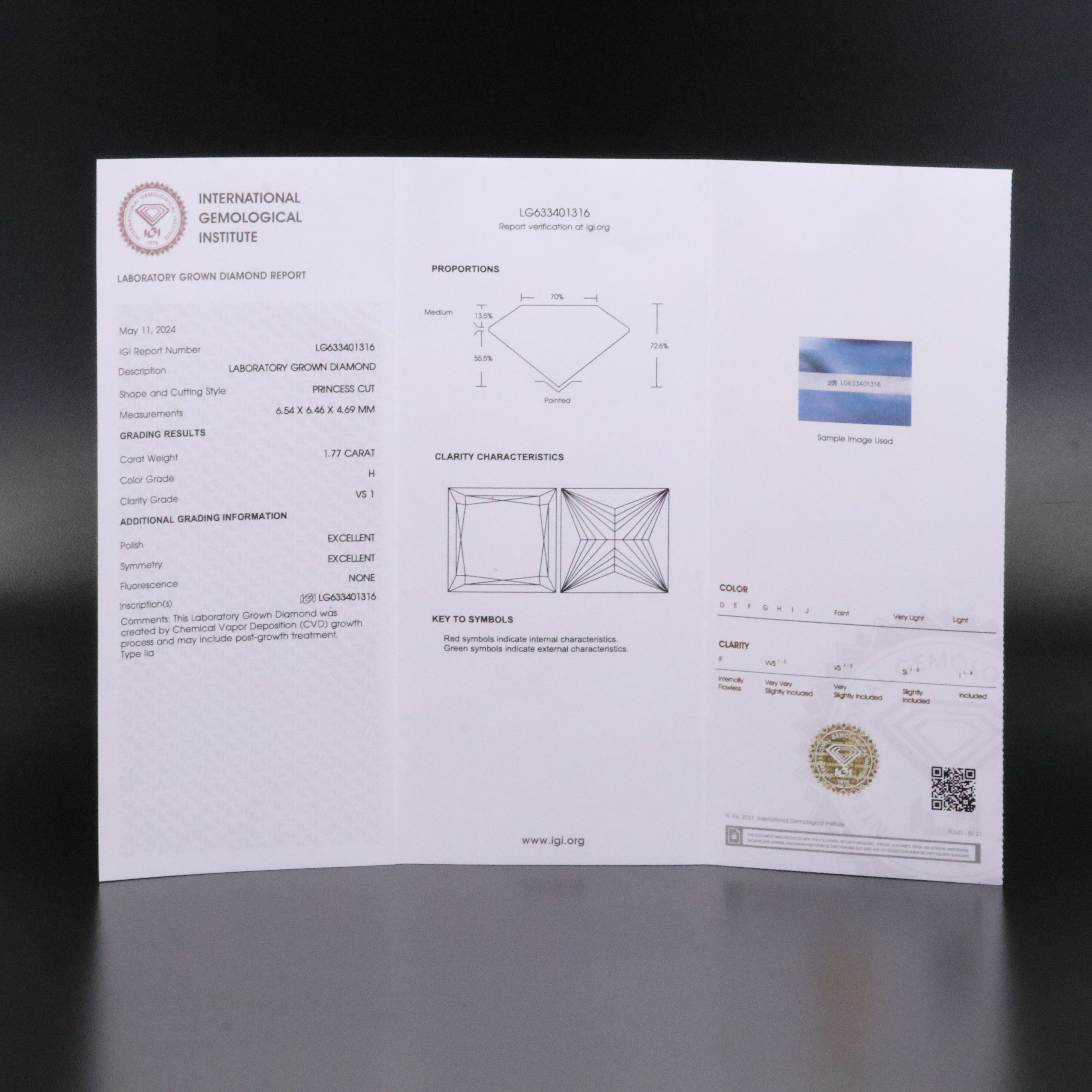 Loose 1.77 CT Lab Grown Diamond with IGI Report