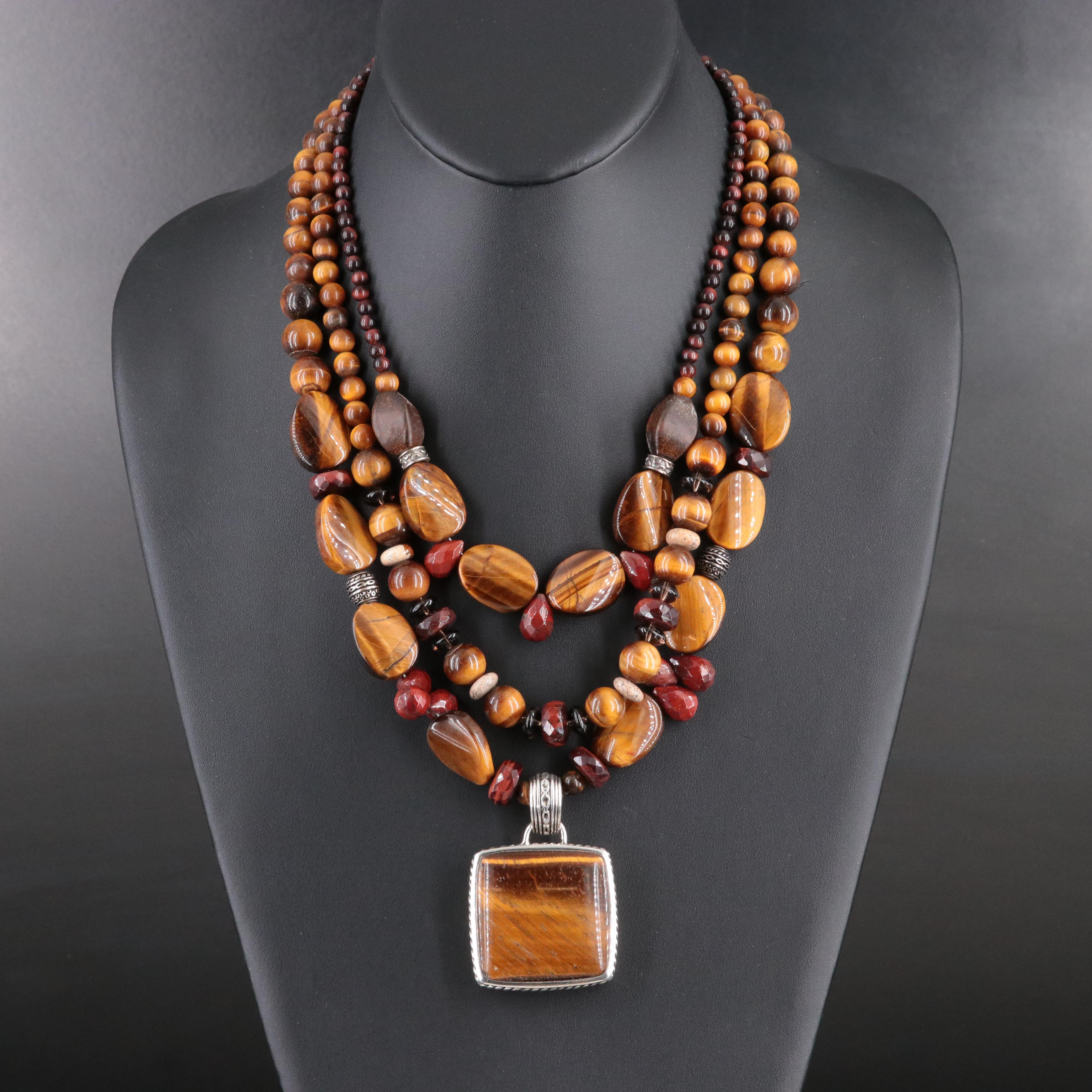 Barse Sterling Tiger's Eye, Agate and Jasper Necklace