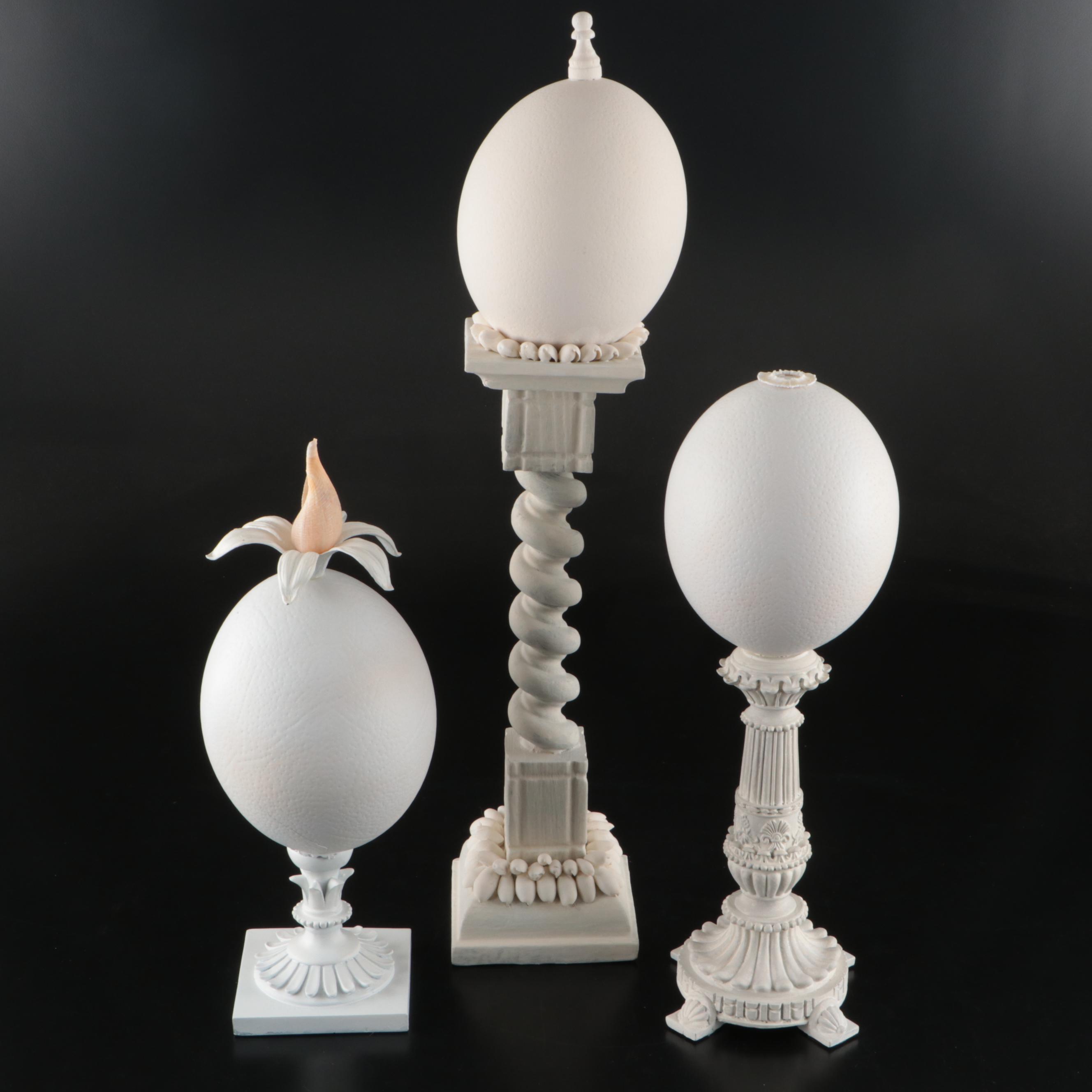 Spanish and Other Ceramic Ostrich Egg Sculptural Décor