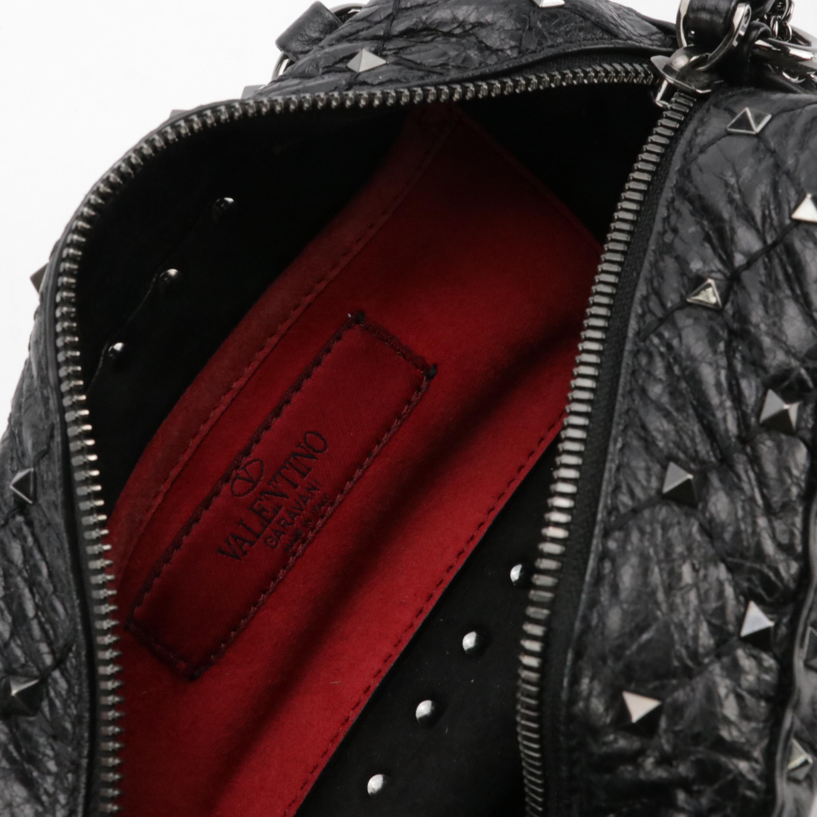 Valentino Garavani Zippered Rockstud Chain Strap Bag in Crinkle Quilted Calfskin