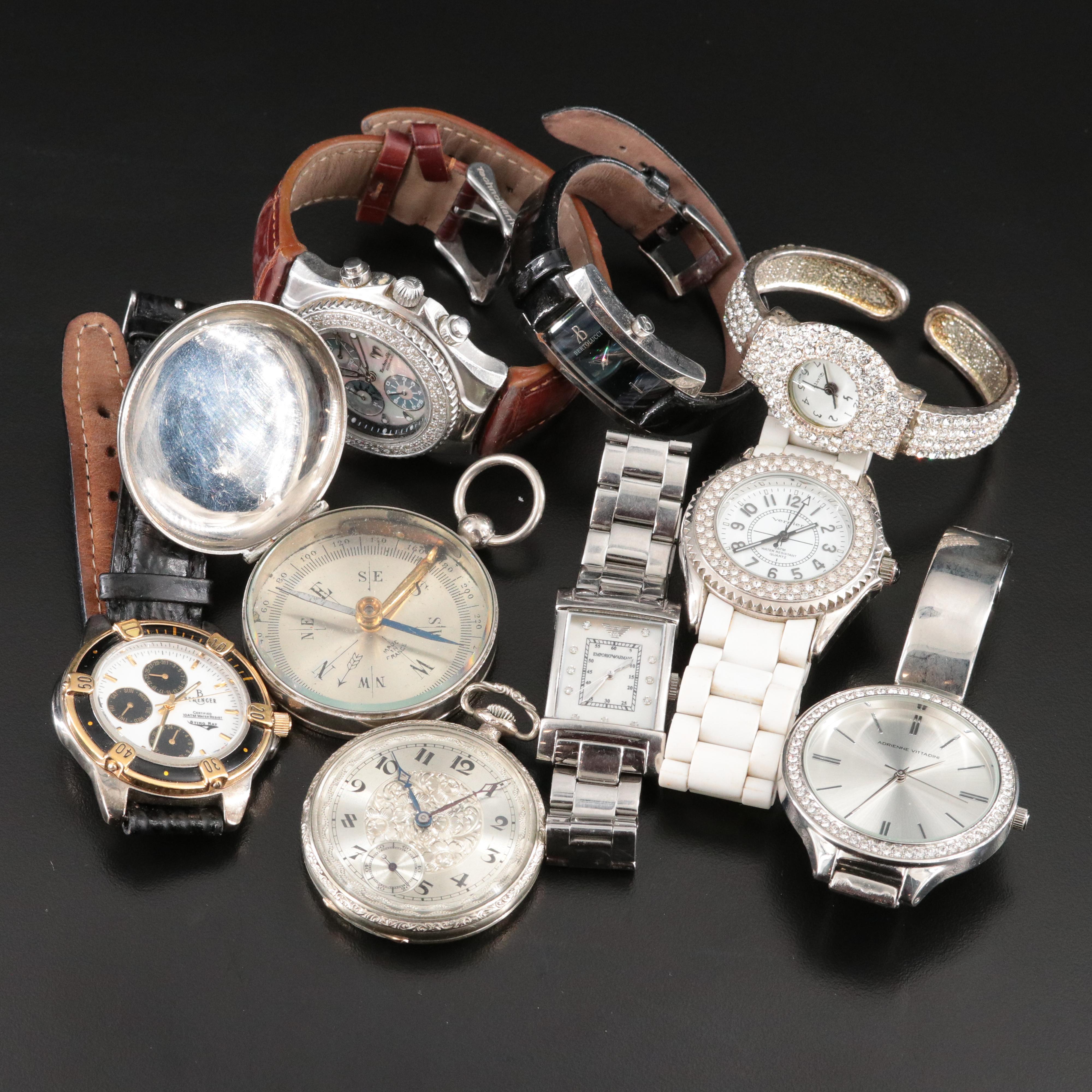 Collection of Dress Watches, Gold Filled Pocket Watch and French WWII Compass