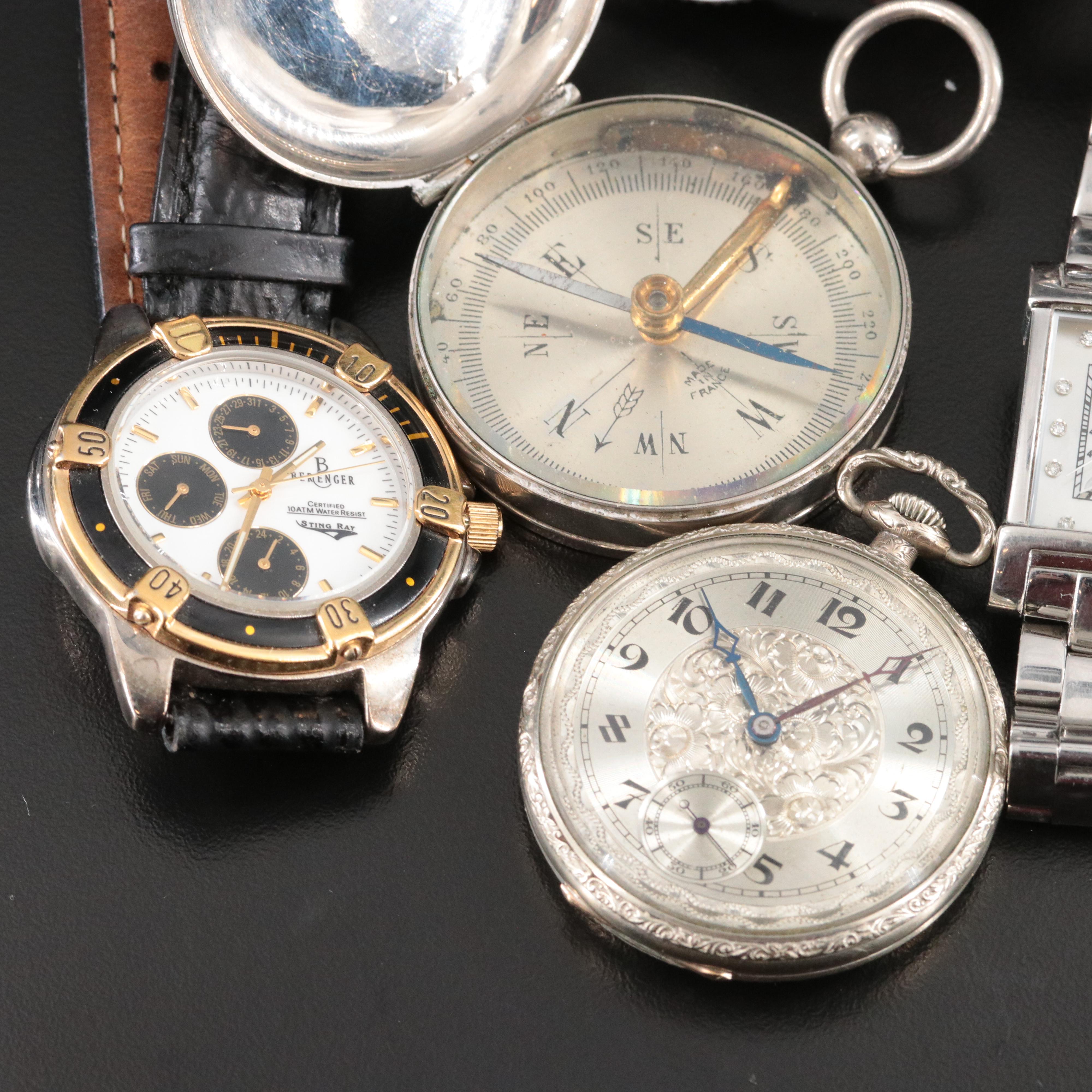 Collection of Dress Watches, Gold Filled Pocket Watch and French WWII Compass