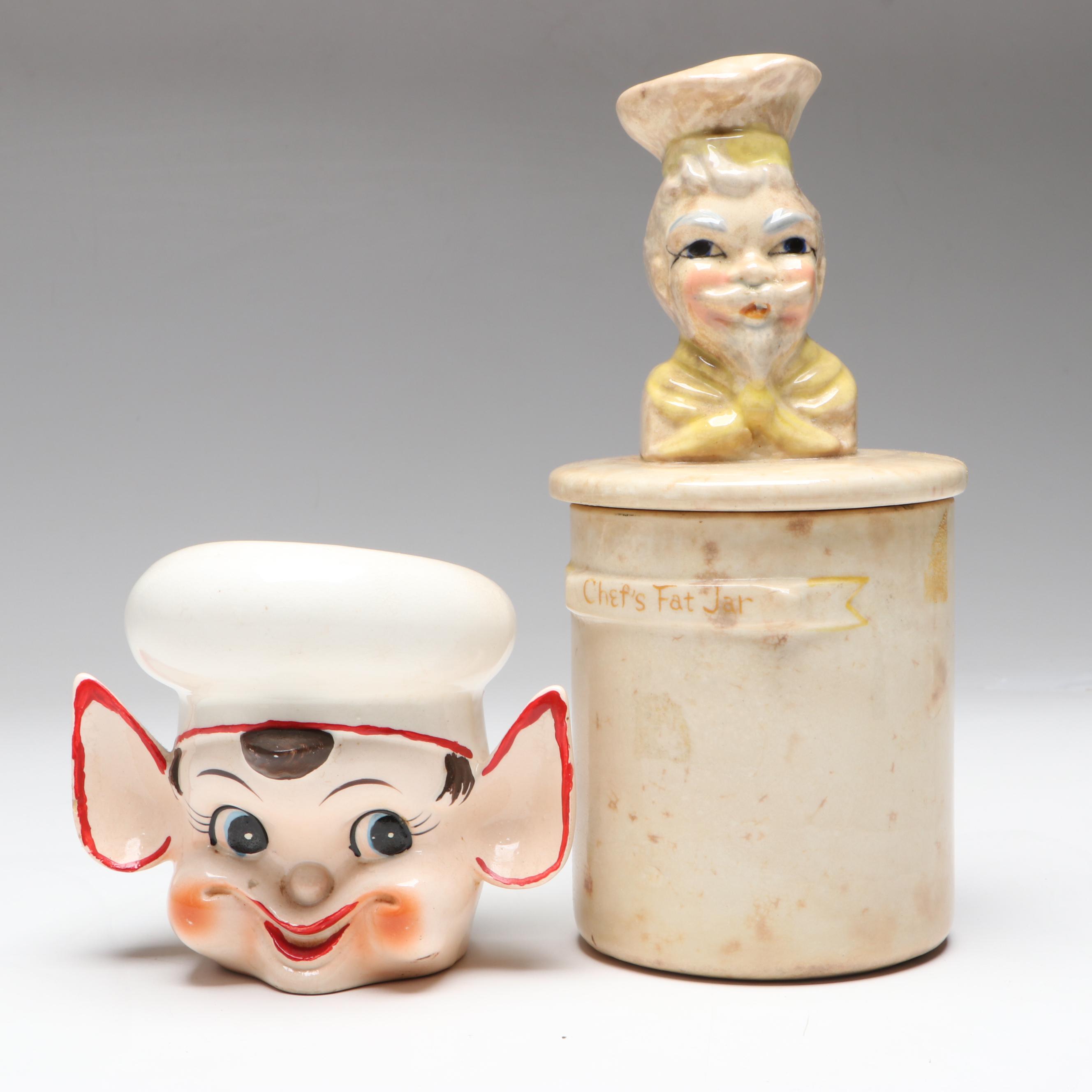 Japanese Ceramic Chefs and Enesco Elf Jars, Mid-20th Century