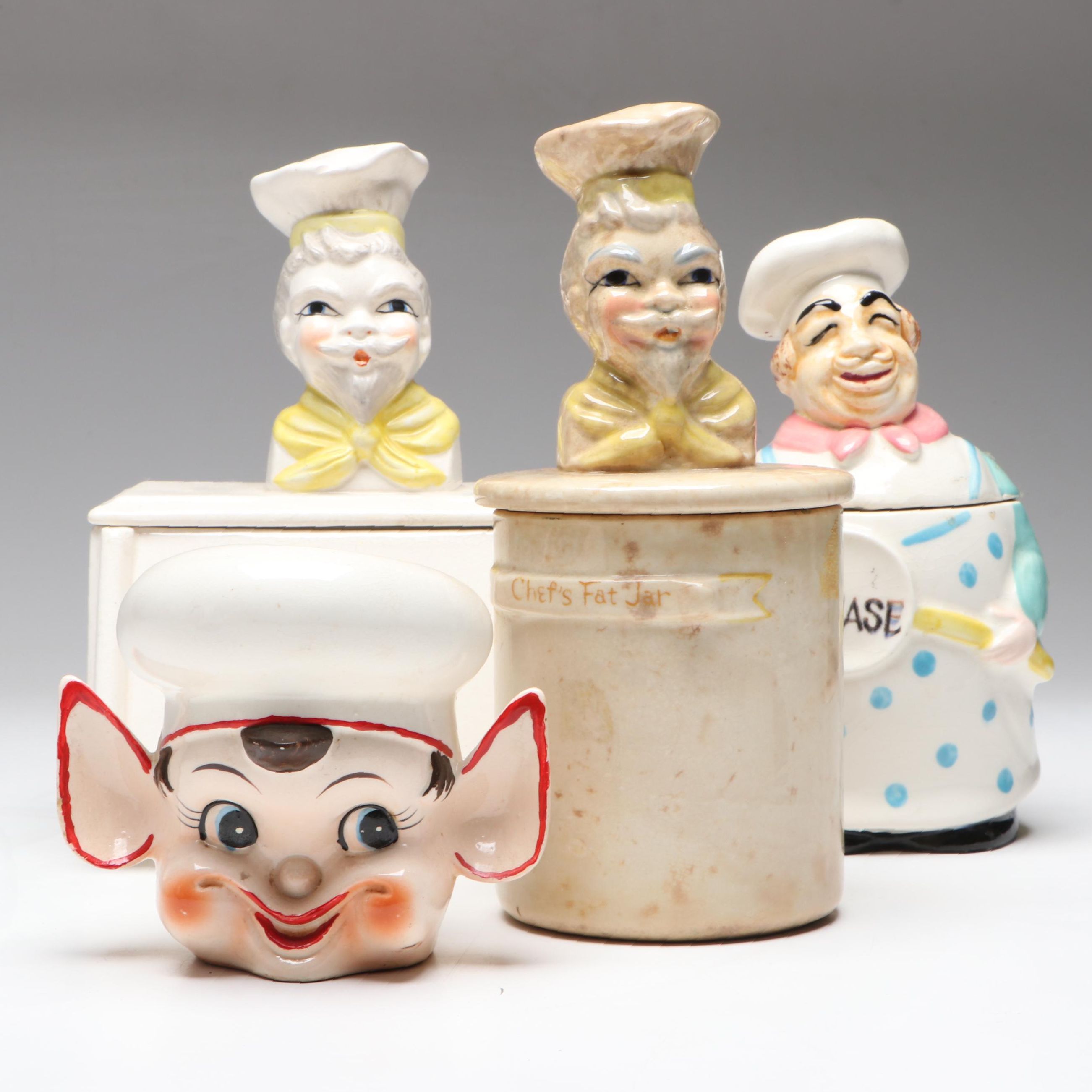Japanese Ceramic Chefs and Enesco Elf Jars, Mid-20th Century
