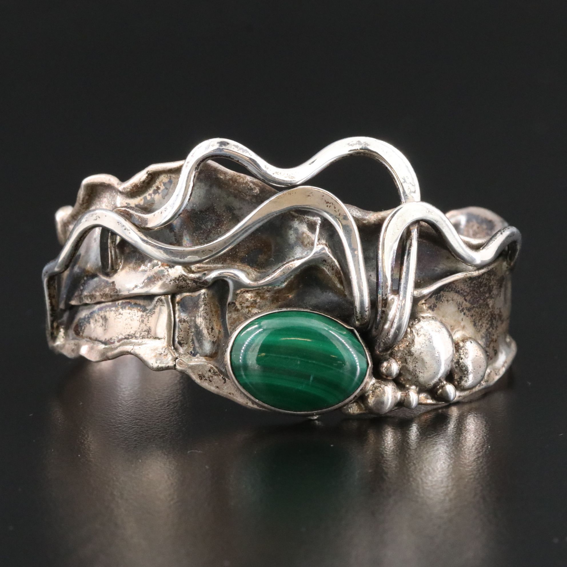 Artisan Sterling Malachite Cuff Bracelet