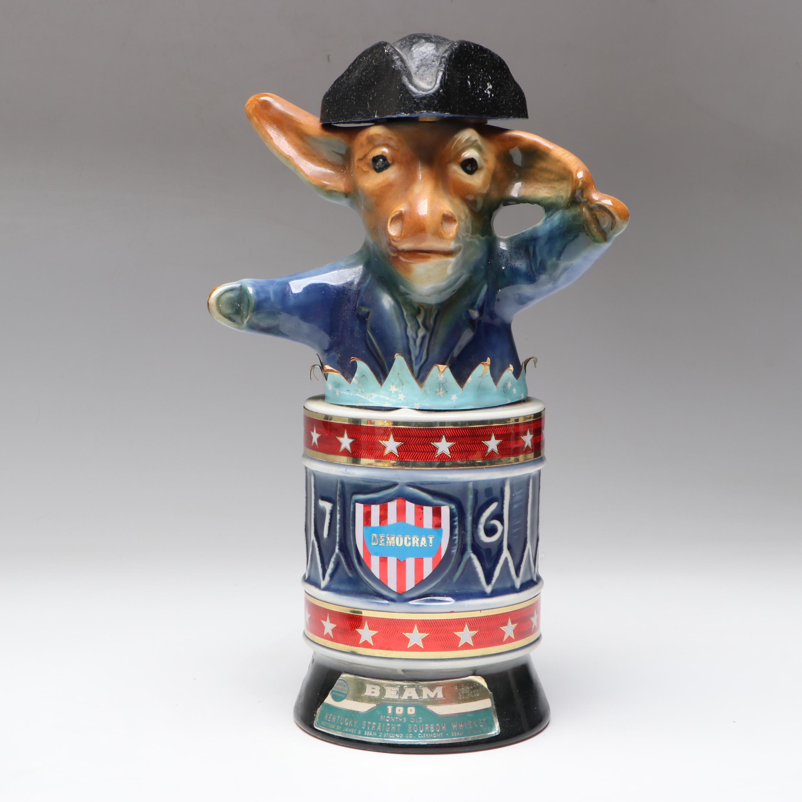 Jim Beam Democrat Donkey and State of Ohio Ceramic Decanters