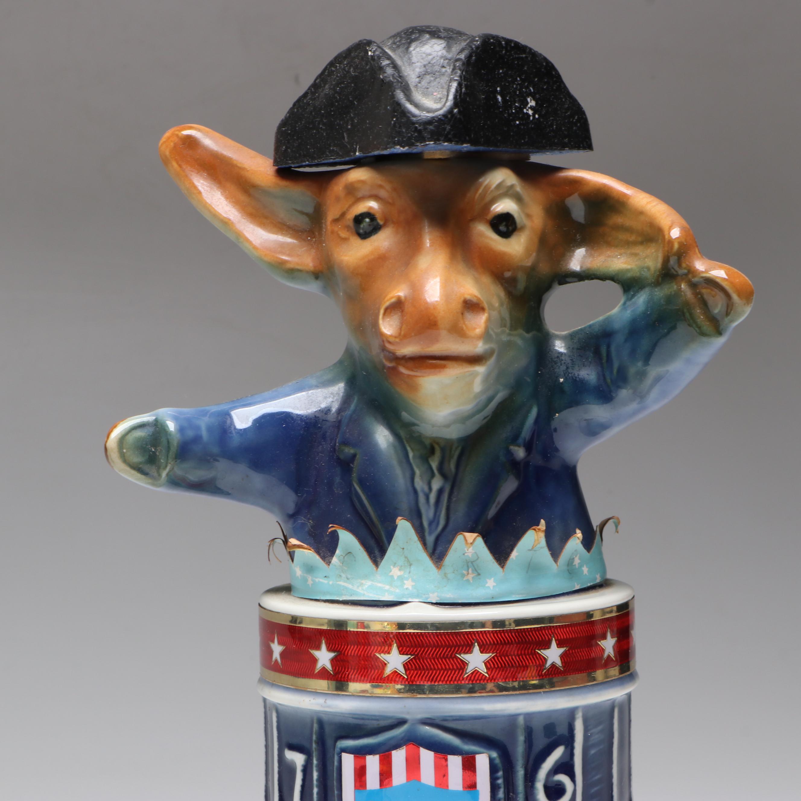Jim Beam Democrat Donkey and State of Ohio Ceramic Decanters