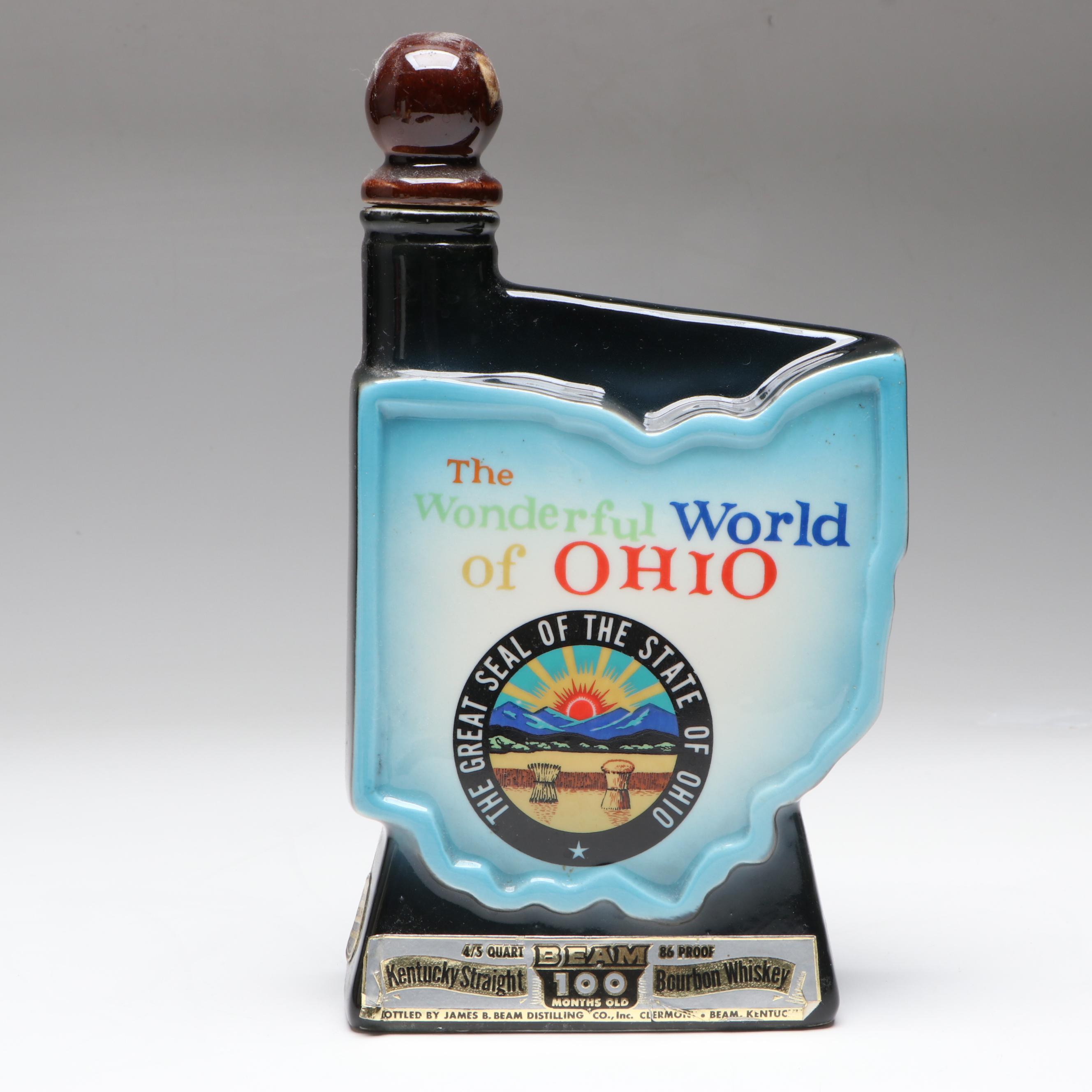 Jim Beam Democrat Donkey and State of Ohio Ceramic Decanters