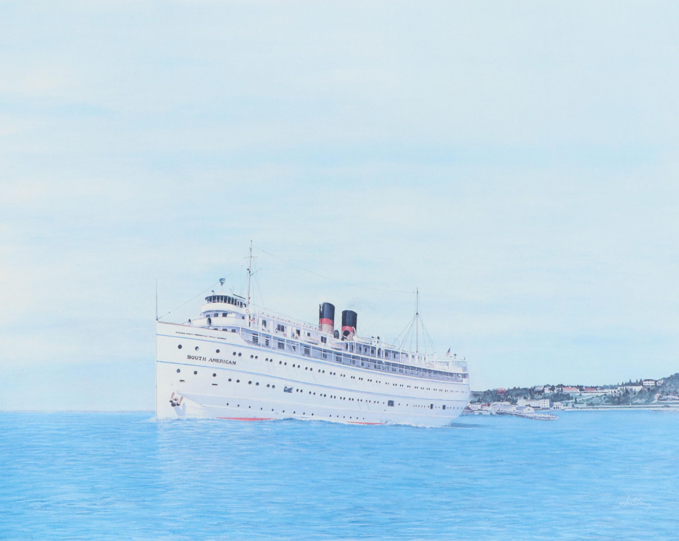 James Clary Offset Lithograph "S.S. South American," 1976