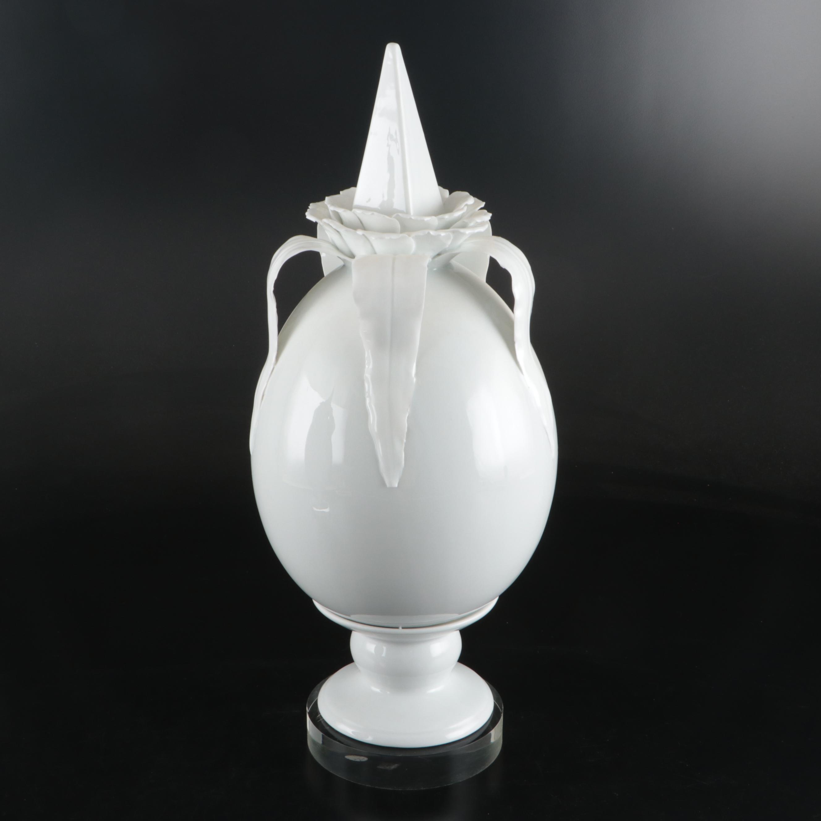 Pair of Two's Company Egg-Shaped Footed Porcelain Décor