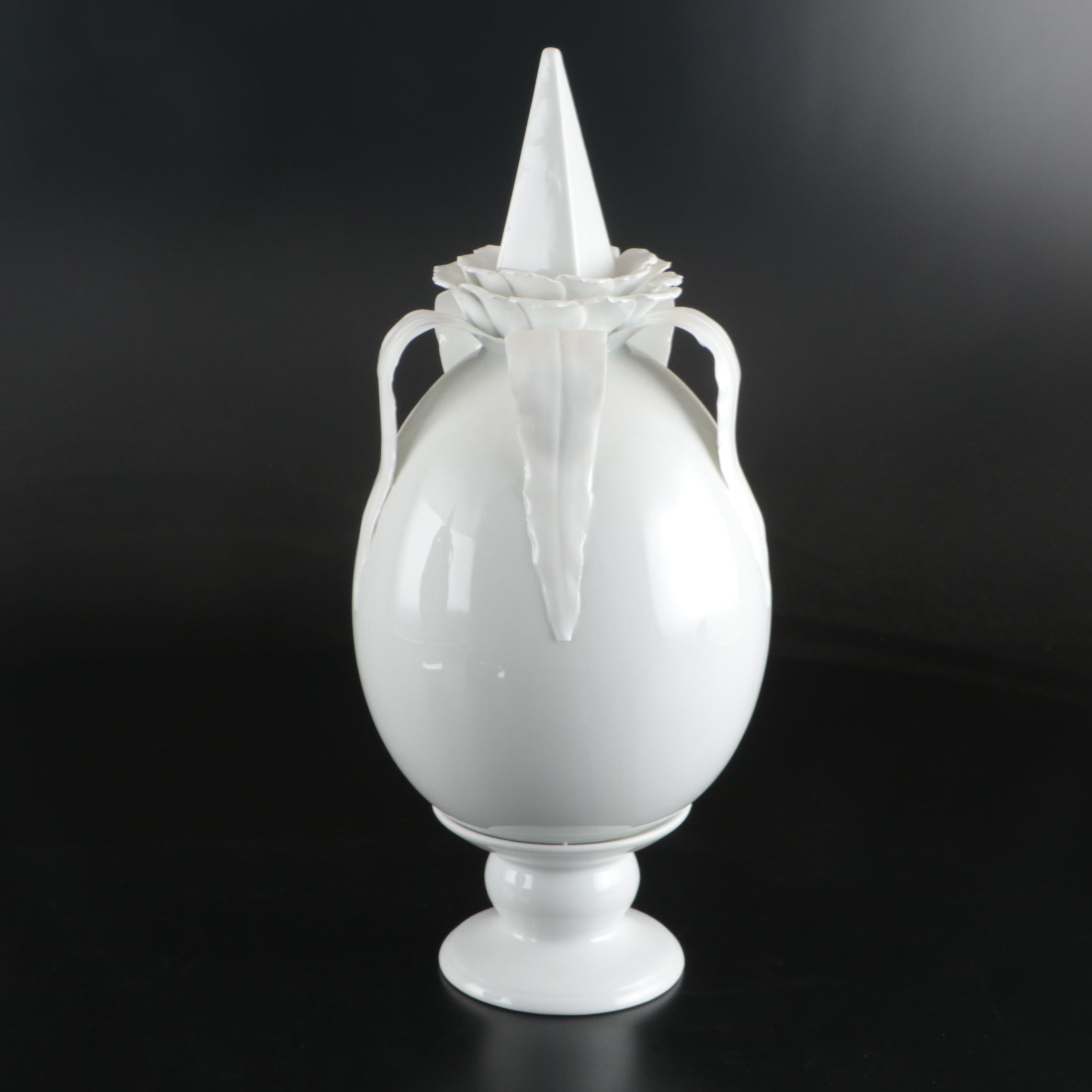 Pair of Two's Company Egg-Shaped Footed Porcelain Décor