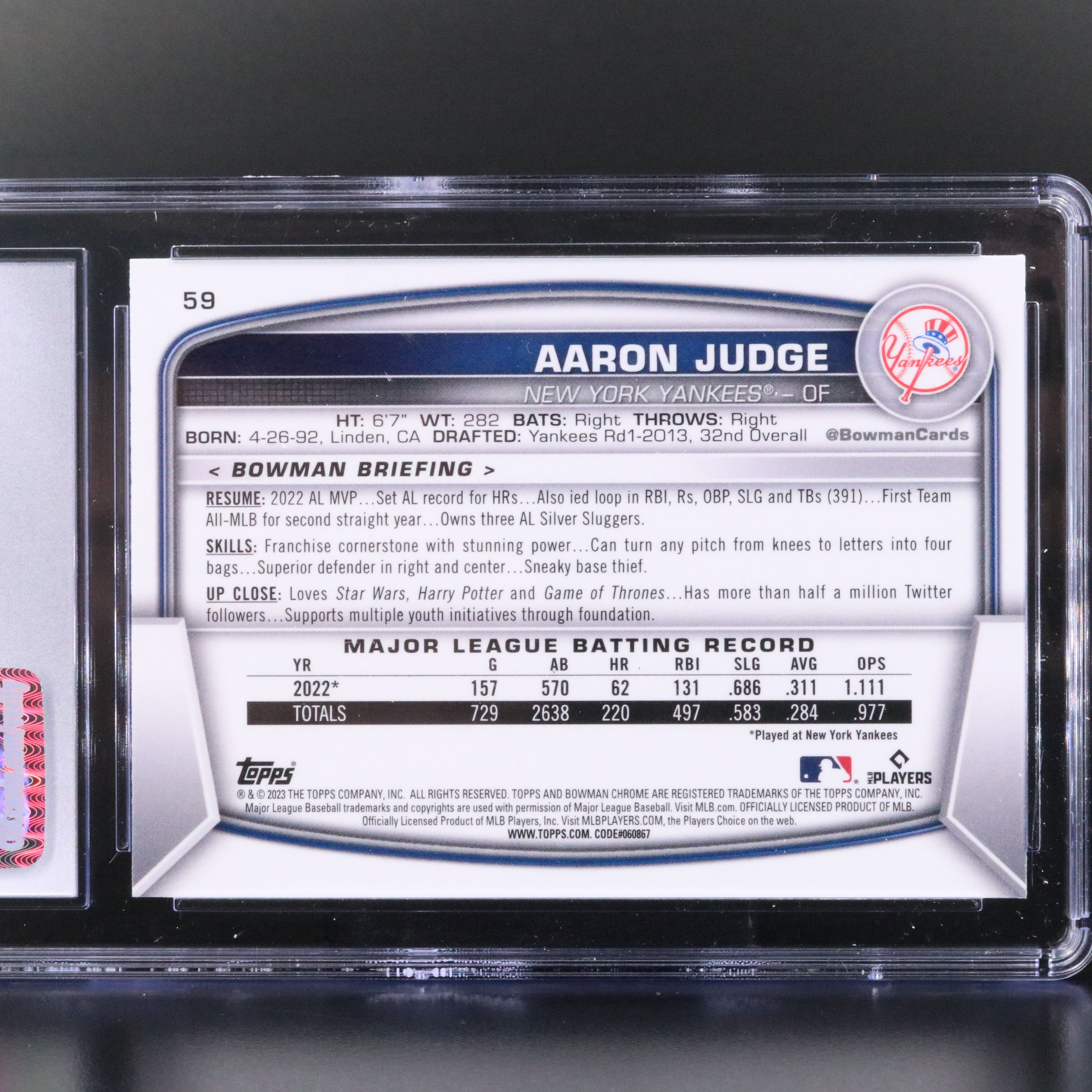 2023 Bowman Chrome Aaron Judge Mega Box Refractor Card Graded CGC 10